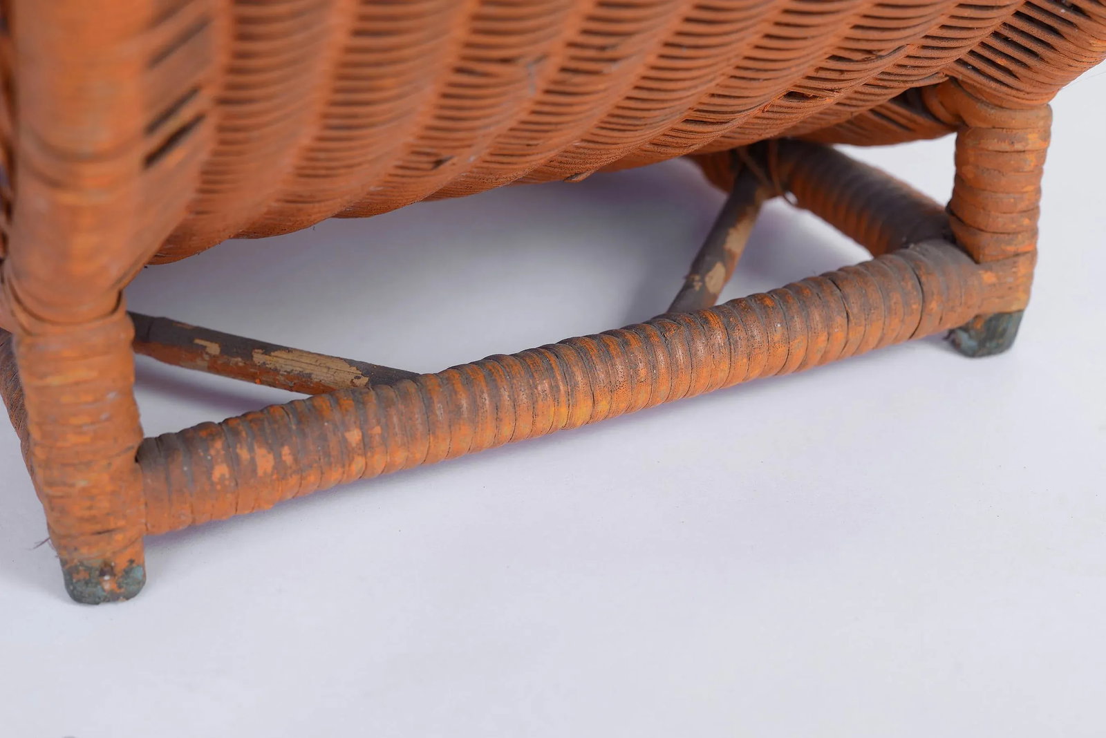 Vintage Mid-Century Boho Orange Bamboo & Wicker Basket With Handle - 10