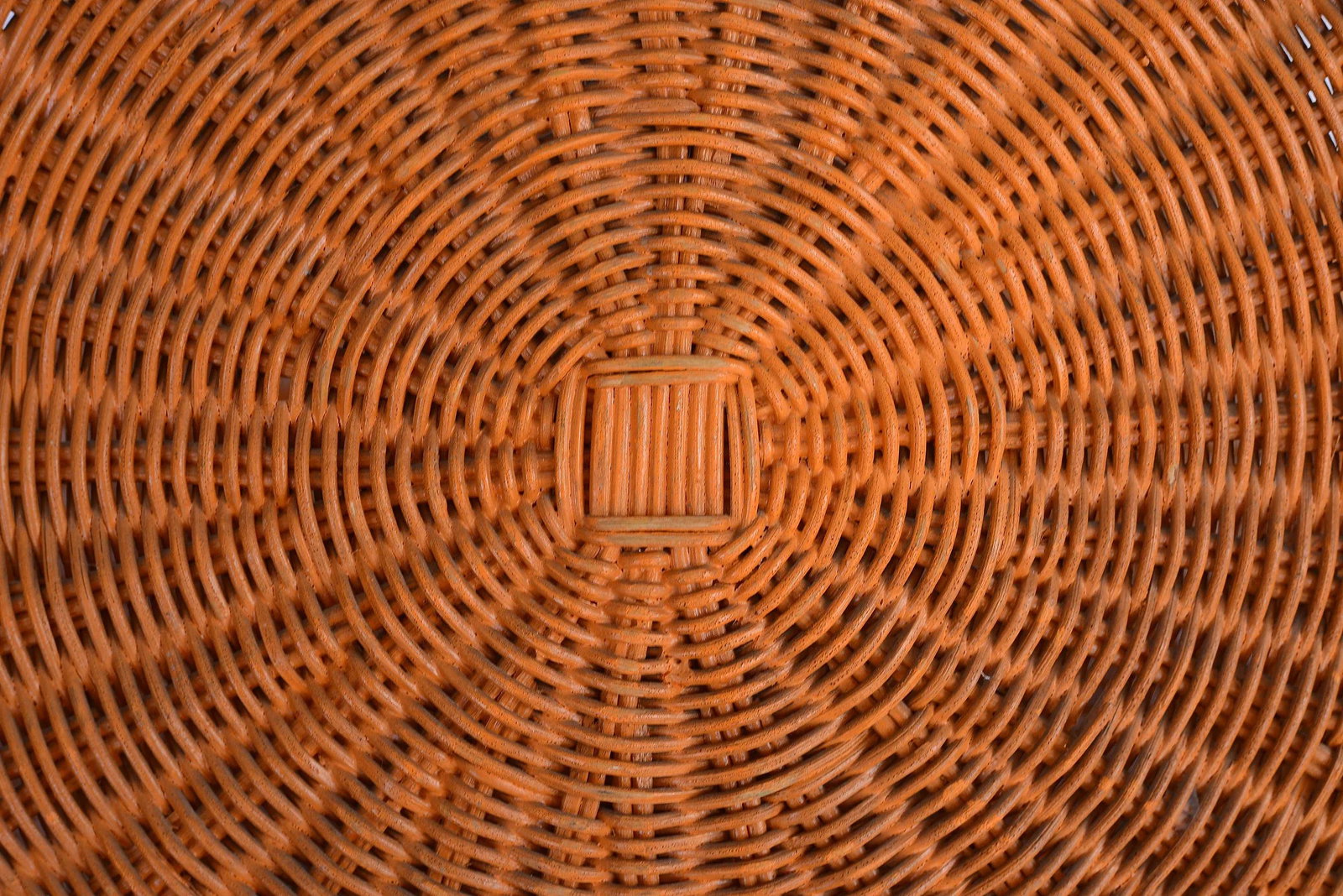 Vintage Mid-Century Boho Orange Bamboo & Wicker Basket With Handle - 11