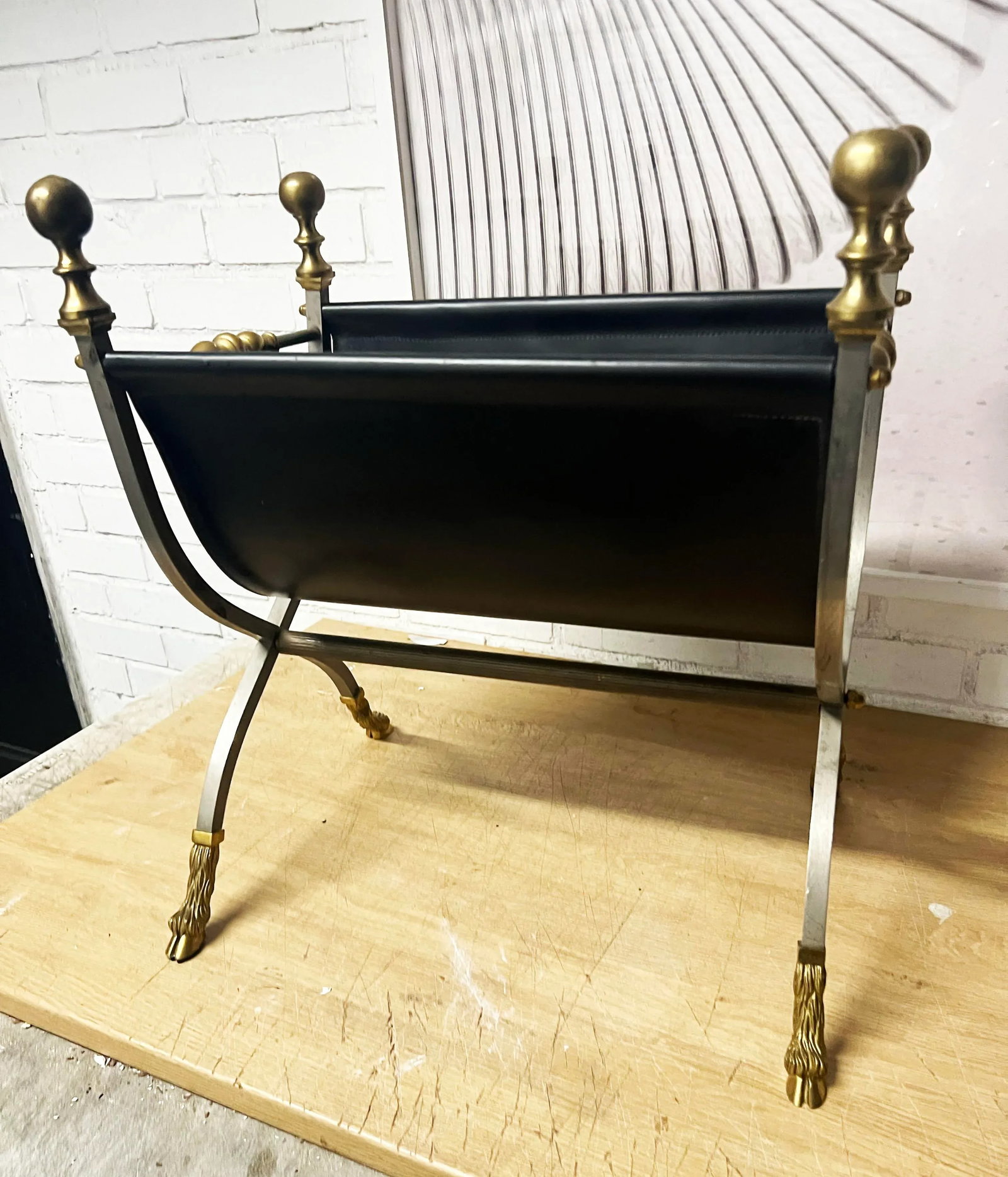 1970s Maison Jansen Style Steel & Leather Magazine Stand - 11