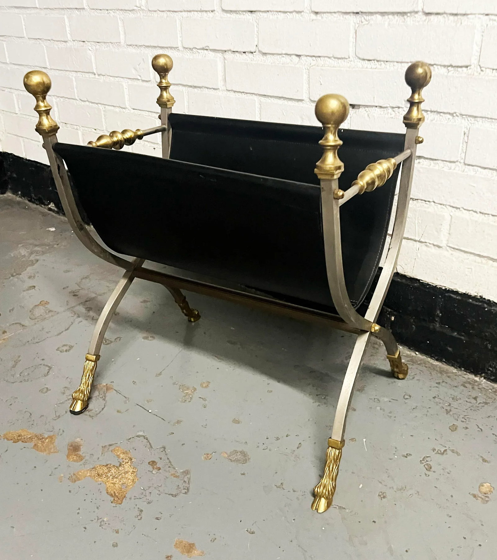 1970s Maison Jansen Style Steel & Leather Magazine Stand - 3