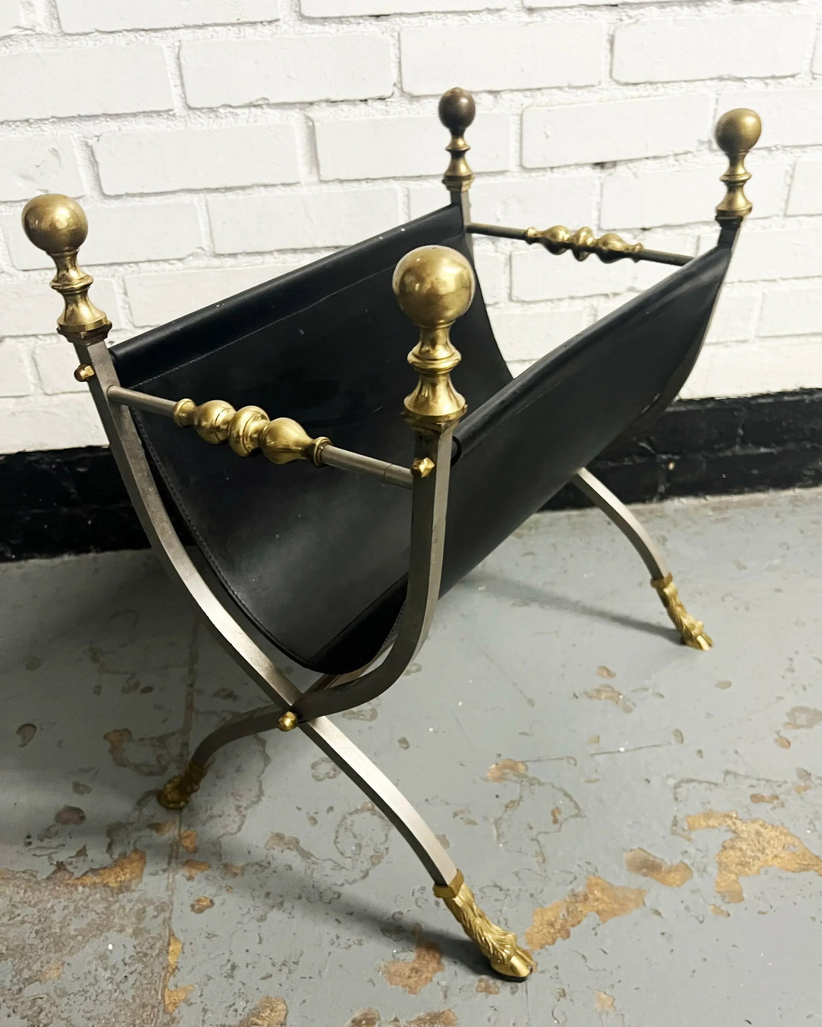 1970s Maison Jansen Style Steel & Leather Magazine Stand - 6