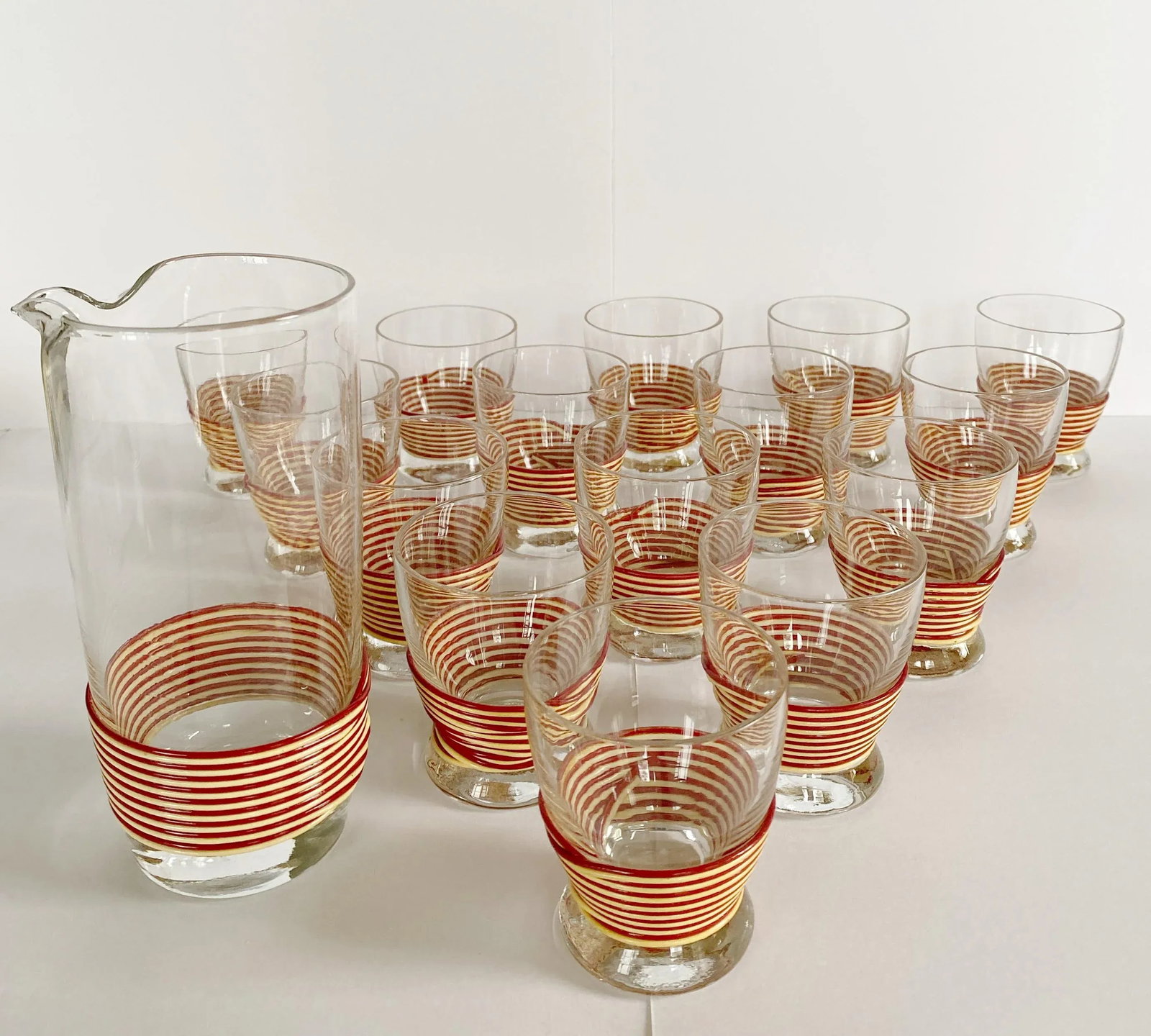 Mid-Century Wrapped Glasses and Pitcher Set - 16 Piece Set - 10