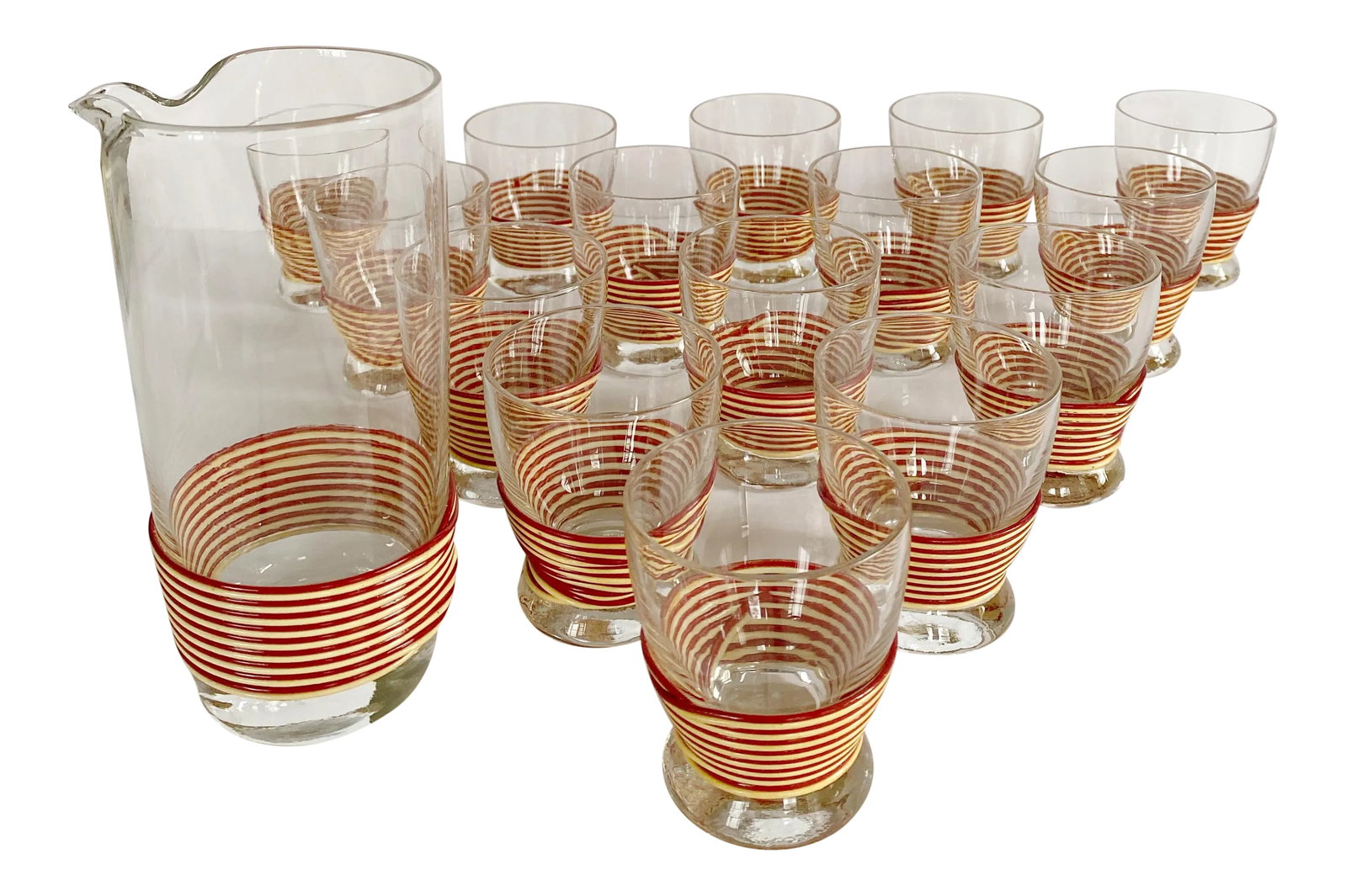 Mid-Century Wrapped Glasses and Pitcher Set - 16 Piece Set (1 of 10)