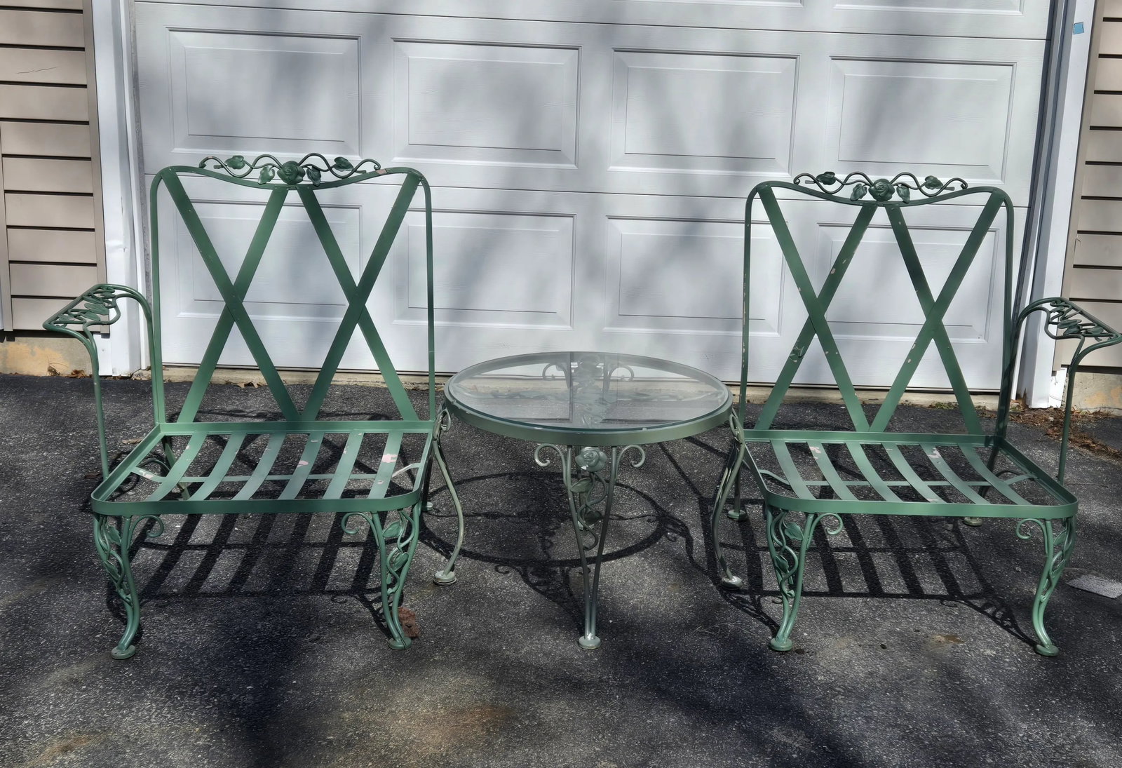 Woodard Wrought Iron Patio Chairs & Table, Attributed, 3 Pieces - 2