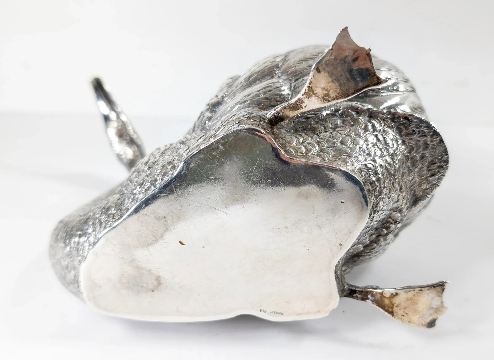 Early 20th Century 935 Sterling Silver Goose Swan Form German Centerpiece Bowl - 11