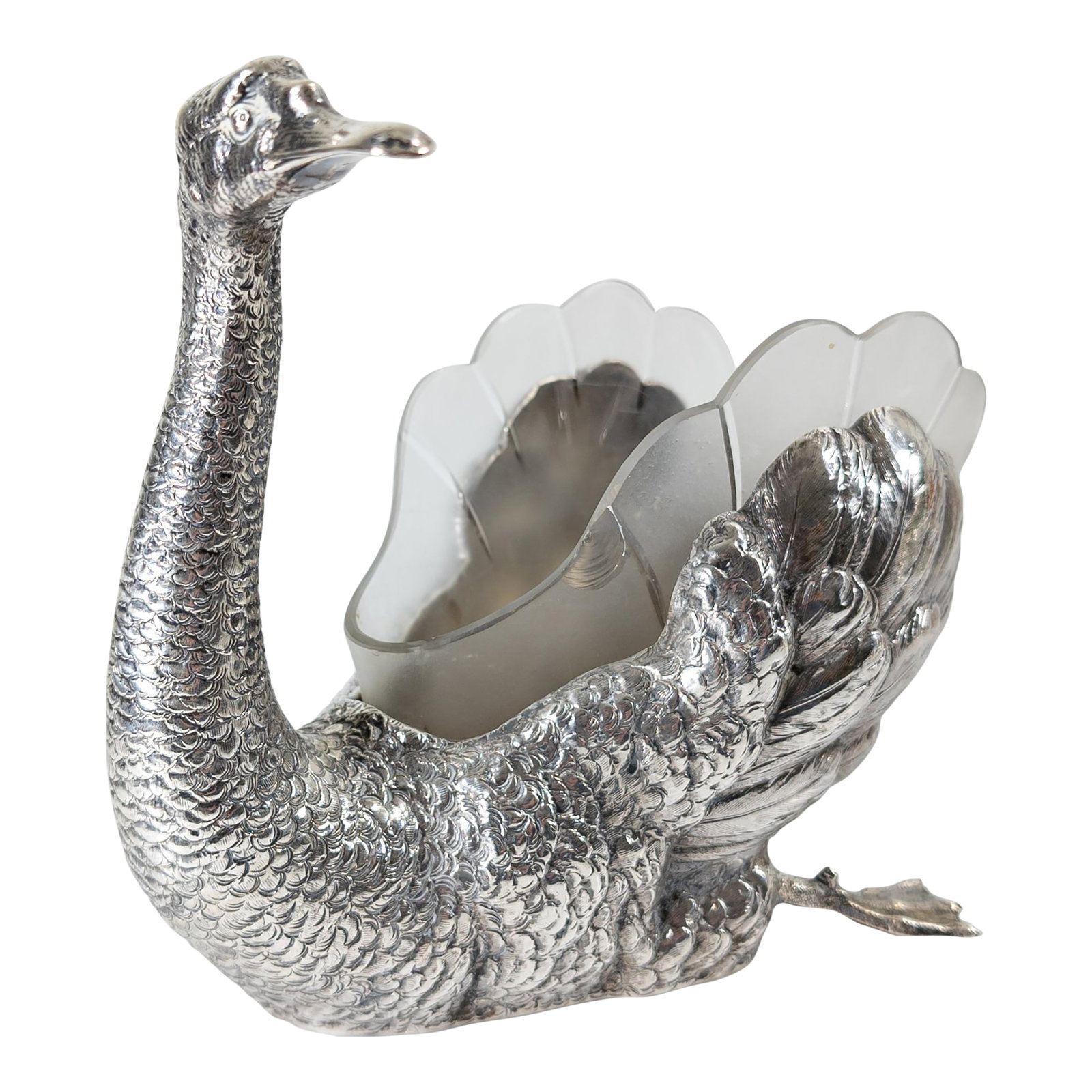 Early 20th Century 935 Sterling Silver Goose Swan Form German Centerpiece Bowl: We are selling this stunning Sterling Silver centerpiece in the form of a goose or swan. This figure is extremely well detailed and has great presence, very similar to a model used by Buccellati of