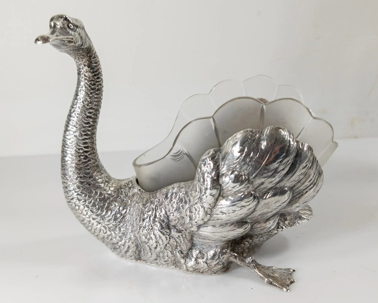 Early 20th Century 935 Sterling Silver Goose Swan Form German Centerpiece Bowl - 2