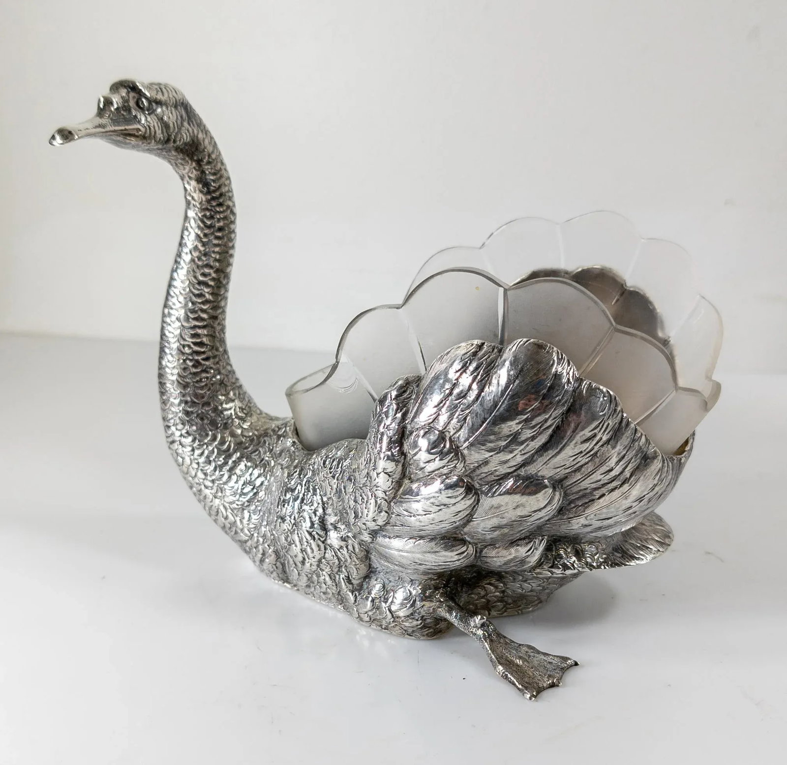 Early 20th Century 935 Sterling Silver Goose Swan Form German Centerpiece Bowl - 3