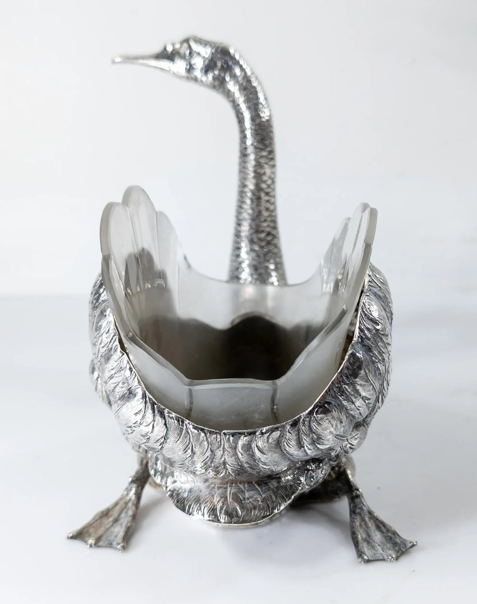 Early 20th Century 935 Sterling Silver Goose Swan Form German Centerpiece Bowl - 4