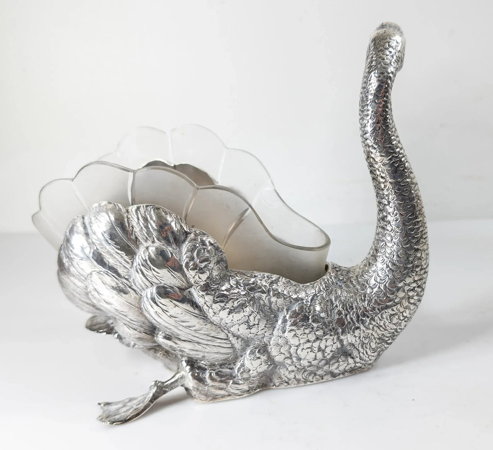 Early 20th Century 935 Sterling Silver Goose Swan Form German Centerpiece Bowl - 5