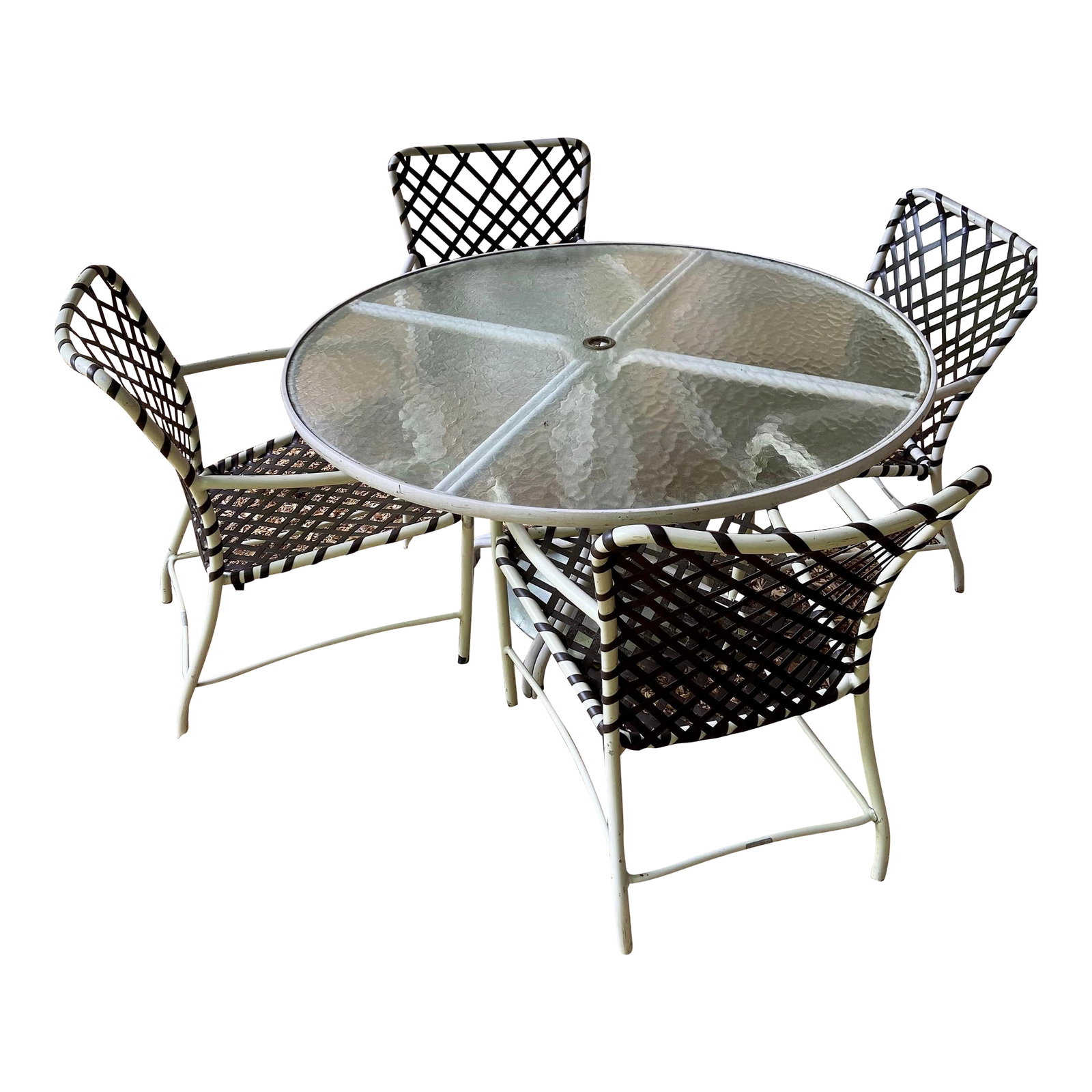 Stunning Vintage Brown Jordan Tamiami Patio Dining Set - Table + 4 Chairs (Coffee and Cream Colors) (1 of 6)