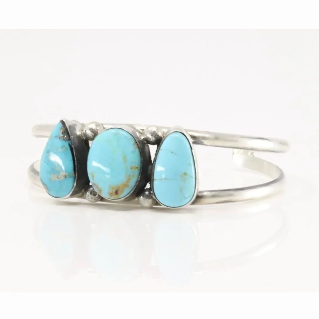 Navajo Sterling Silver Kingman Turquoise Bracelet Cuff by Augustine Largo - 5