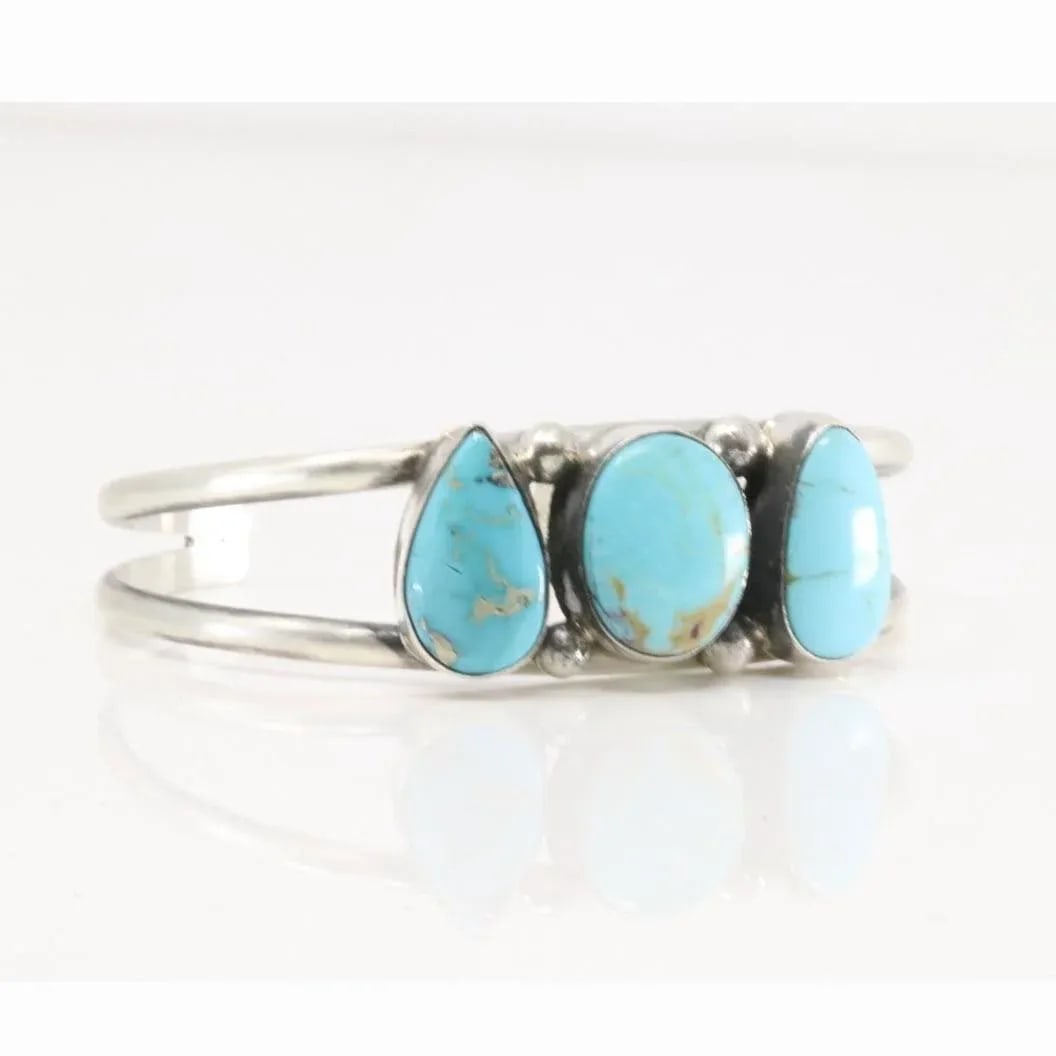 Navajo Sterling Silver Kingman Turquoise Bracelet Cuff by Augustine Largo - 6