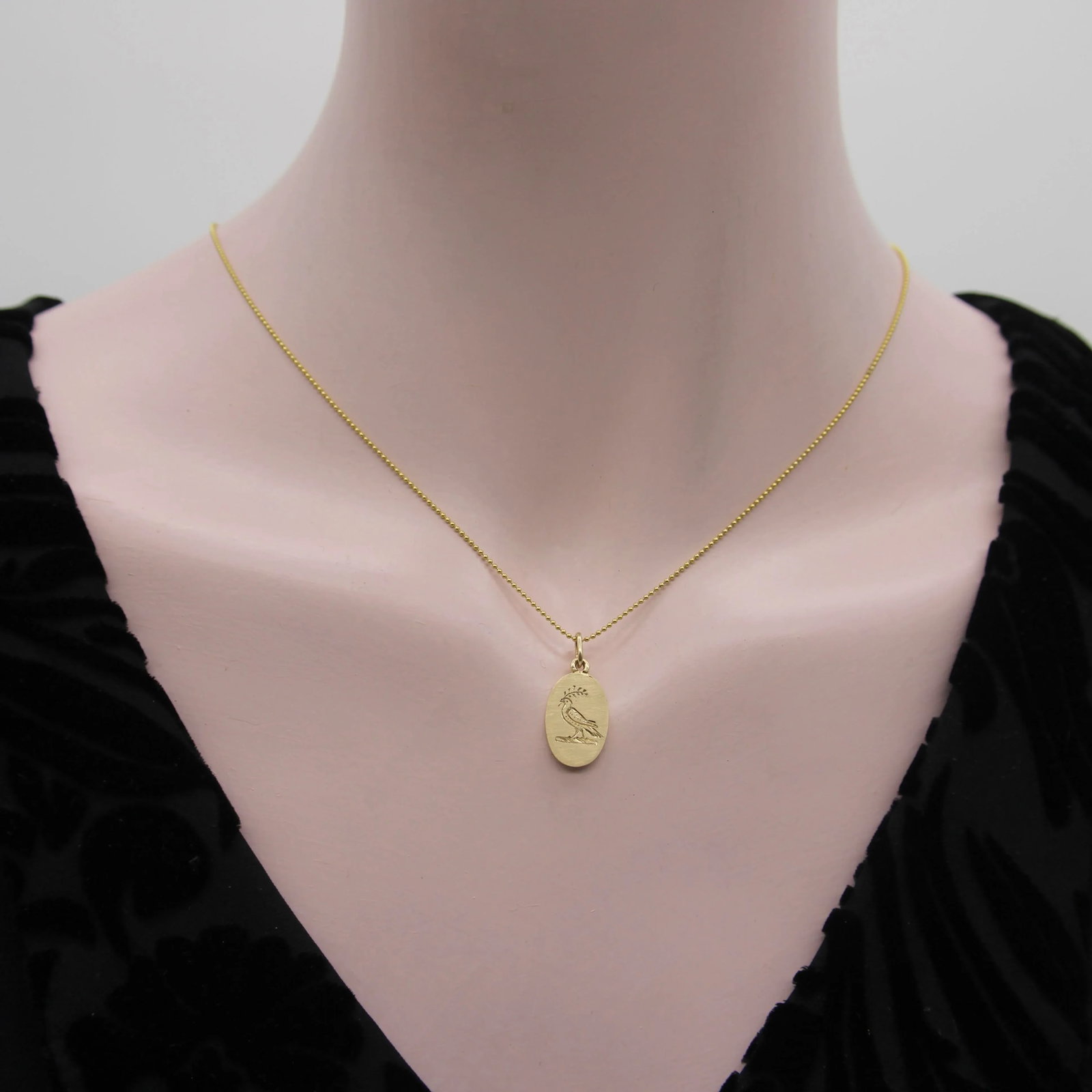14k Gold Signature Hand Engraved Bird of Peace Pendant - 2