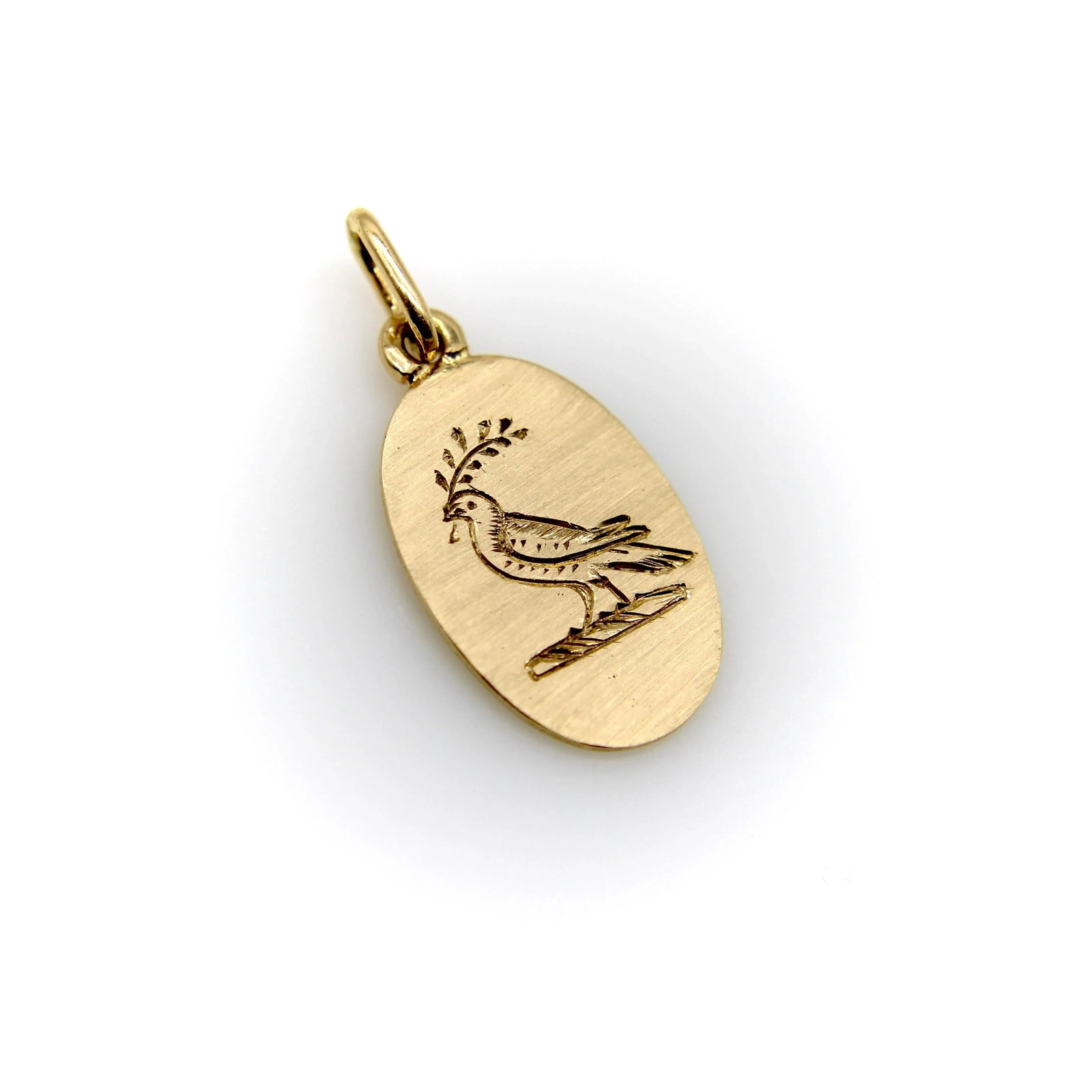 14k Gold Signature Hand Engraved Bird of Peace Pendant - 4