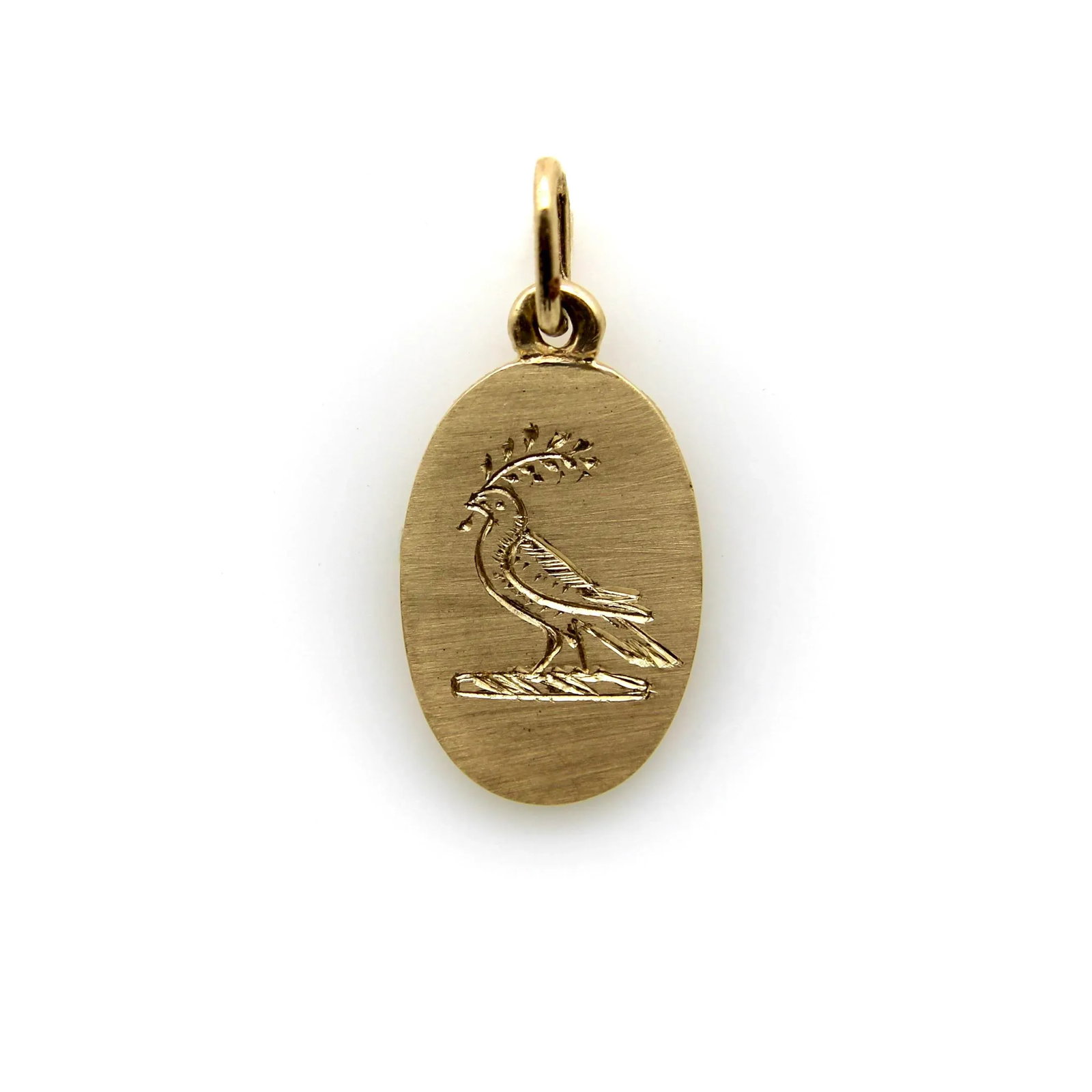 14k Gold Signature Hand Engraved Bird of Peace Pendant - 5