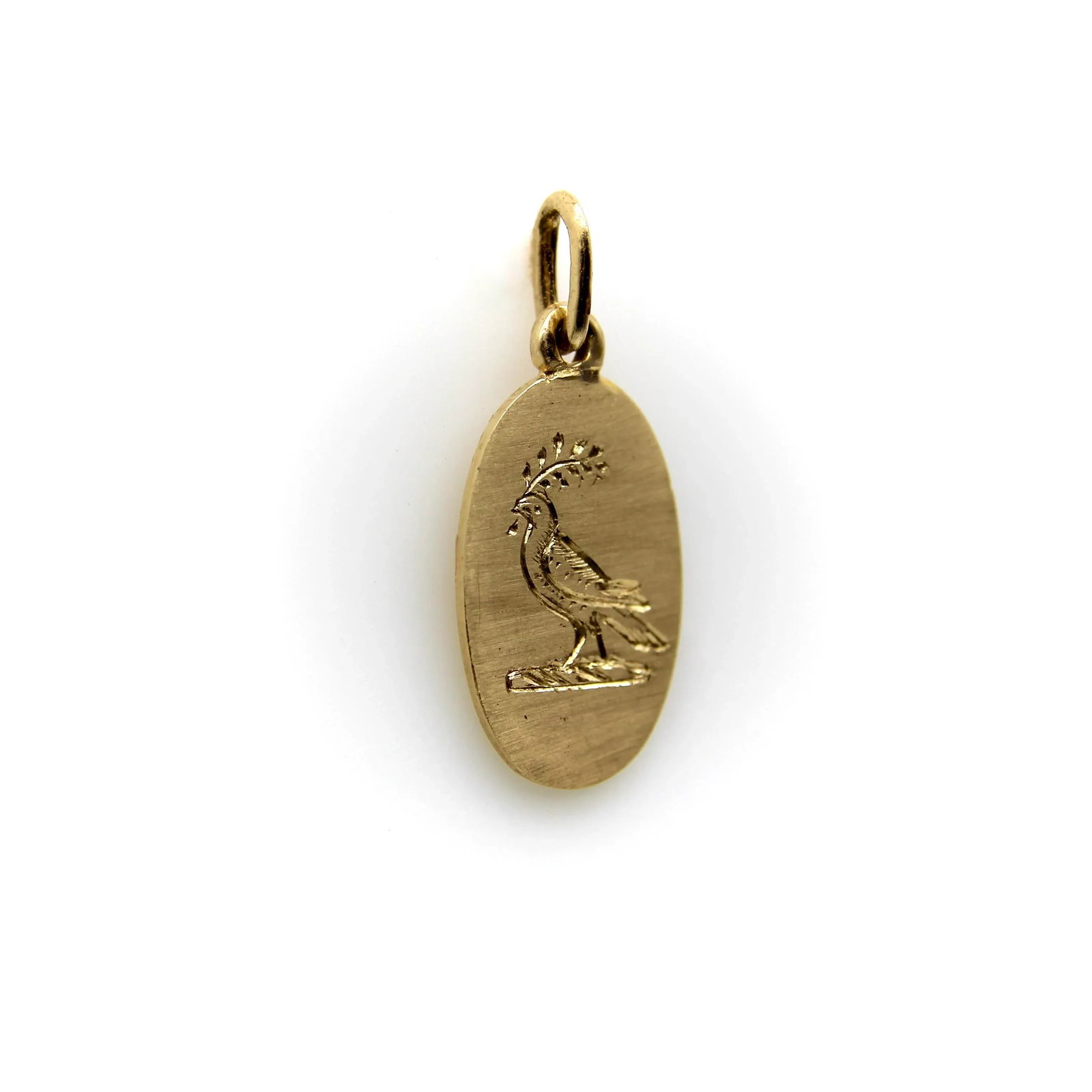 14k Gold Signature Hand Engraved Bird of Peace Pendant - 6