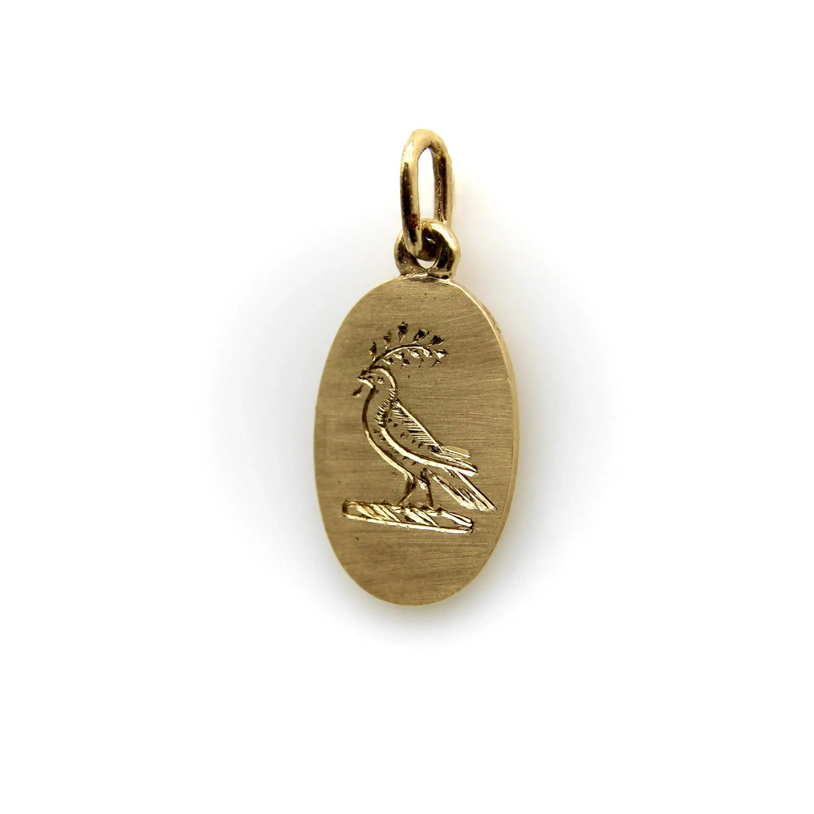 14k Gold Signature Hand Engraved Bird of Peace Pendant - 7