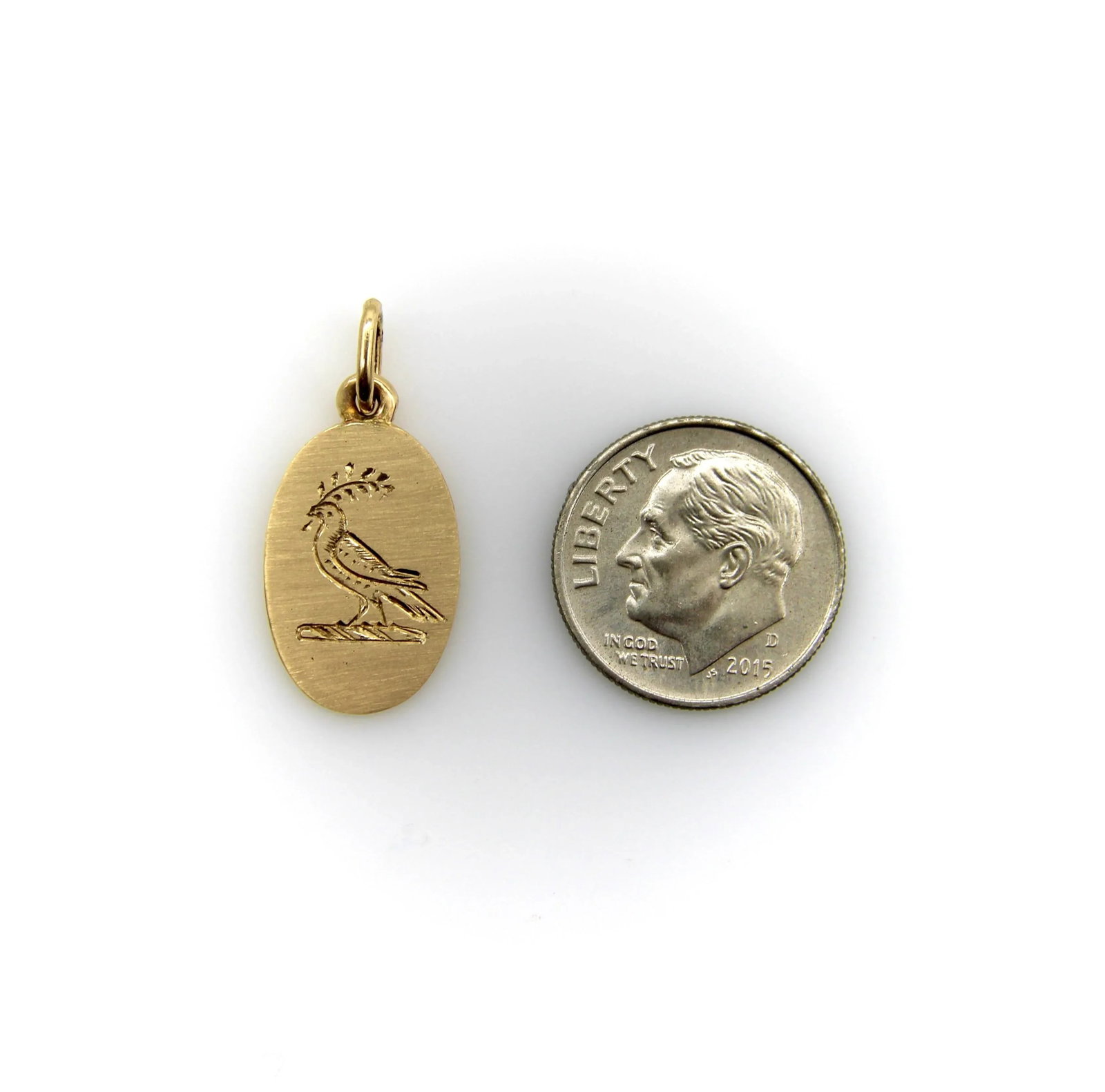 14k Gold Signature Hand Engraved Bird of Peace Pendant - 8