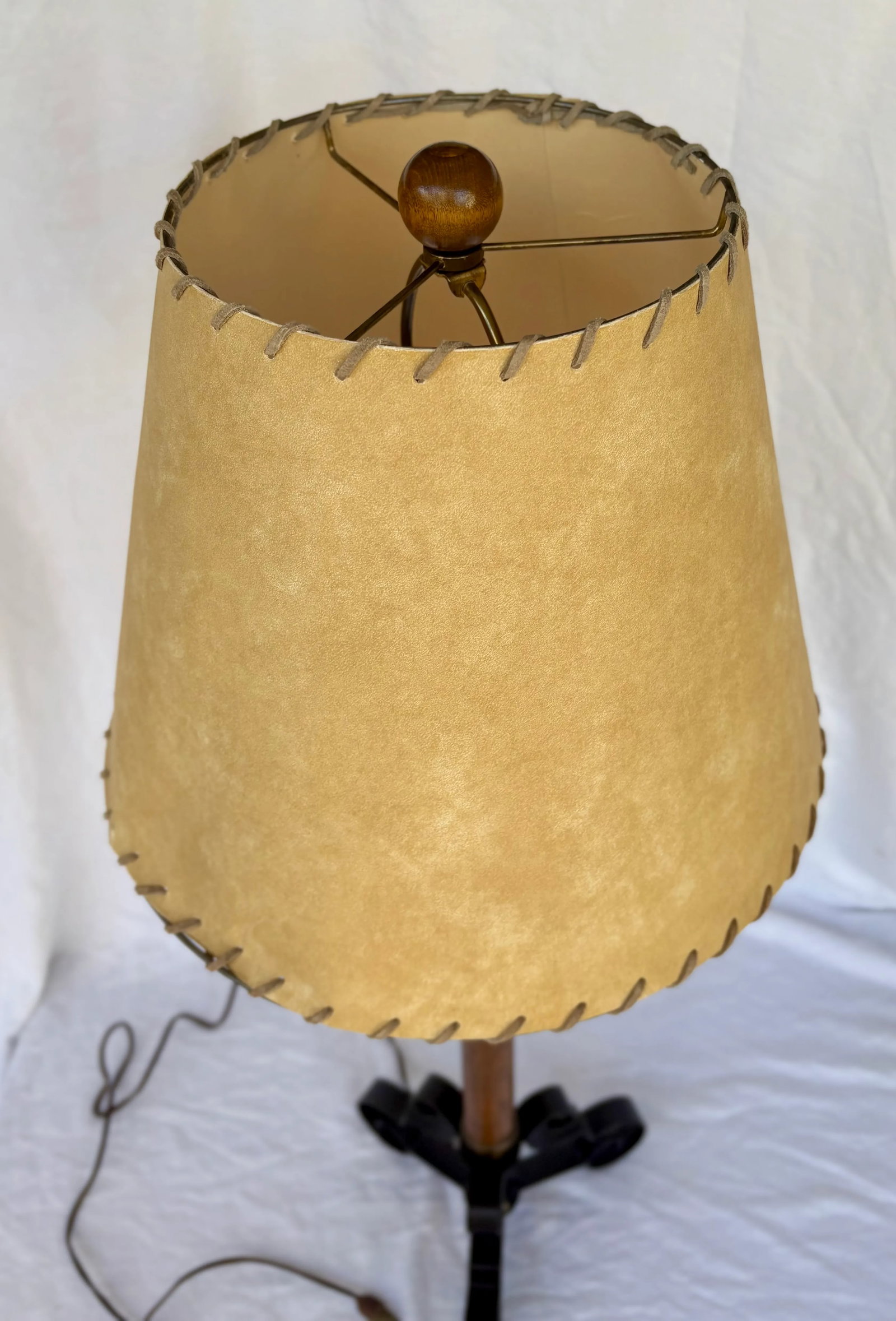 Vintage Spanish Colonial Style Wrought Iron and Wood Pillar Lamp - 12