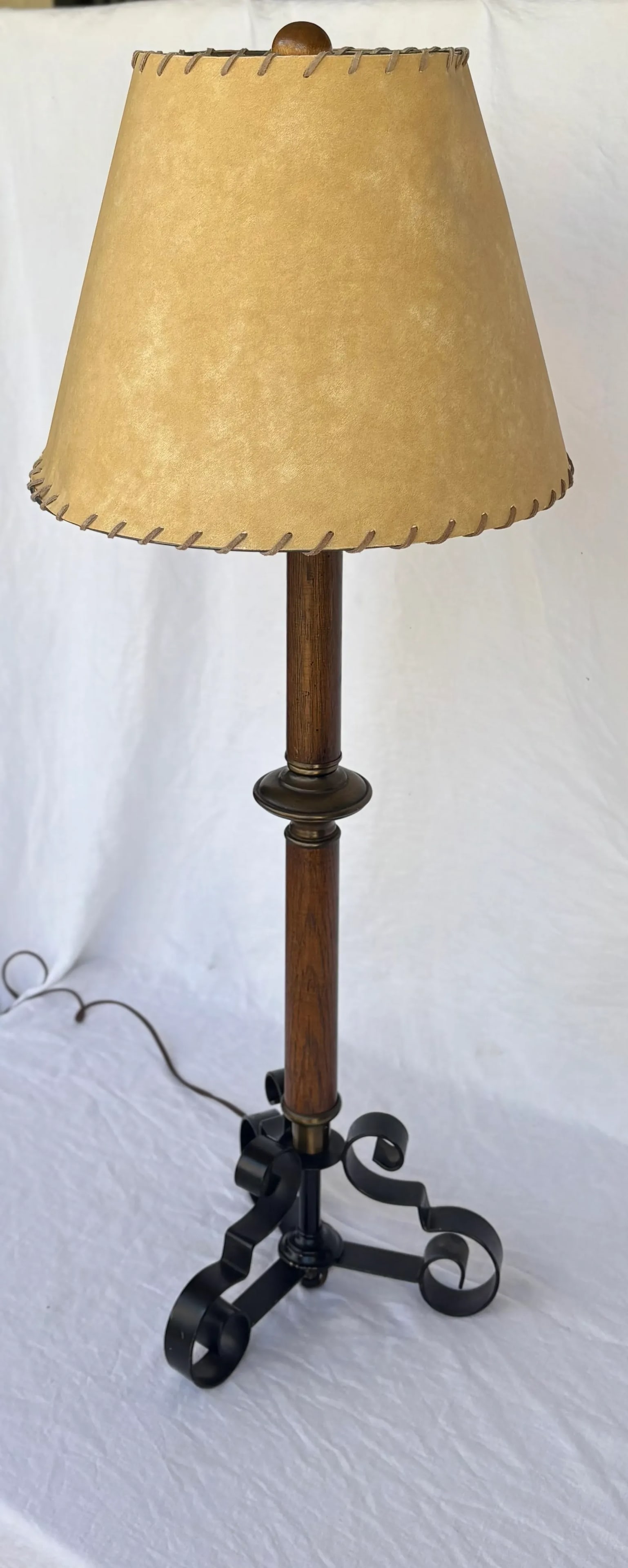 Vintage Spanish Colonial Style Wrought Iron and Wood Pillar Lamp - 5