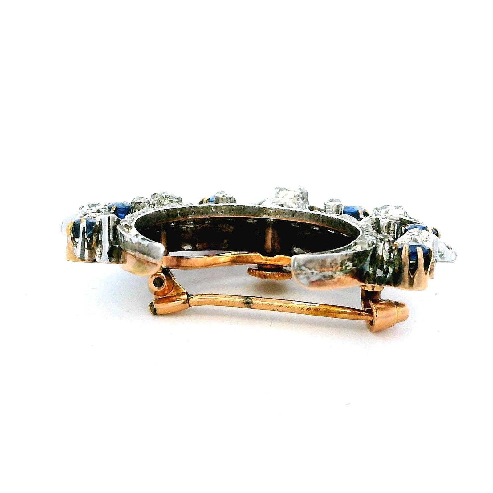 Victorian Diamond & Sapphire Crescent Moon Brooch in 18K Gold and Platinum - 6
