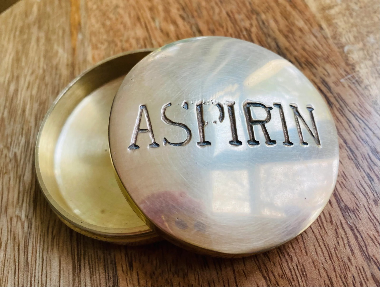Vintage Brass Aspirin Pill Box - 8