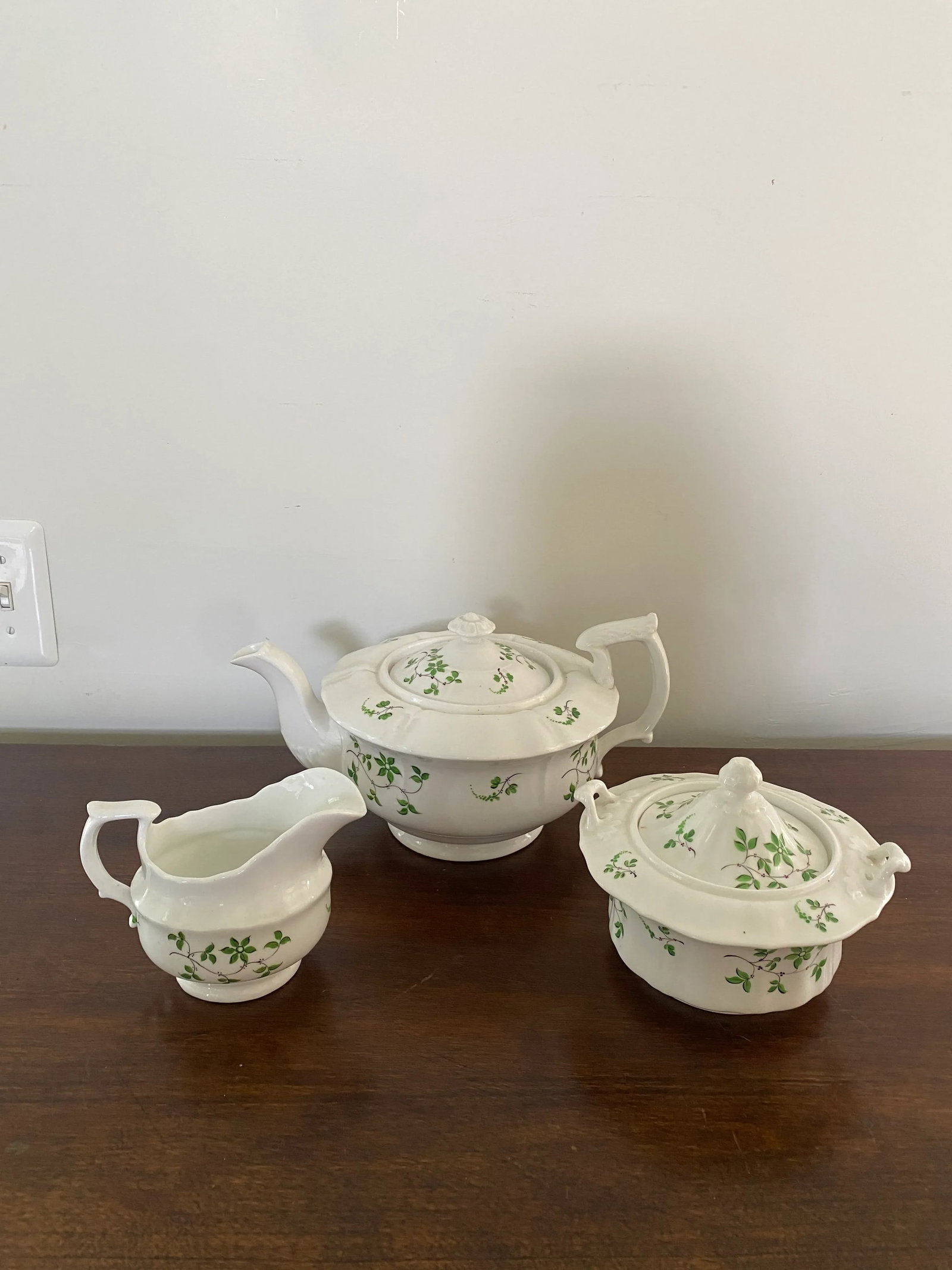 Antique English China Staffordshire Sprig Tea Set - 3 Piece Set - 12