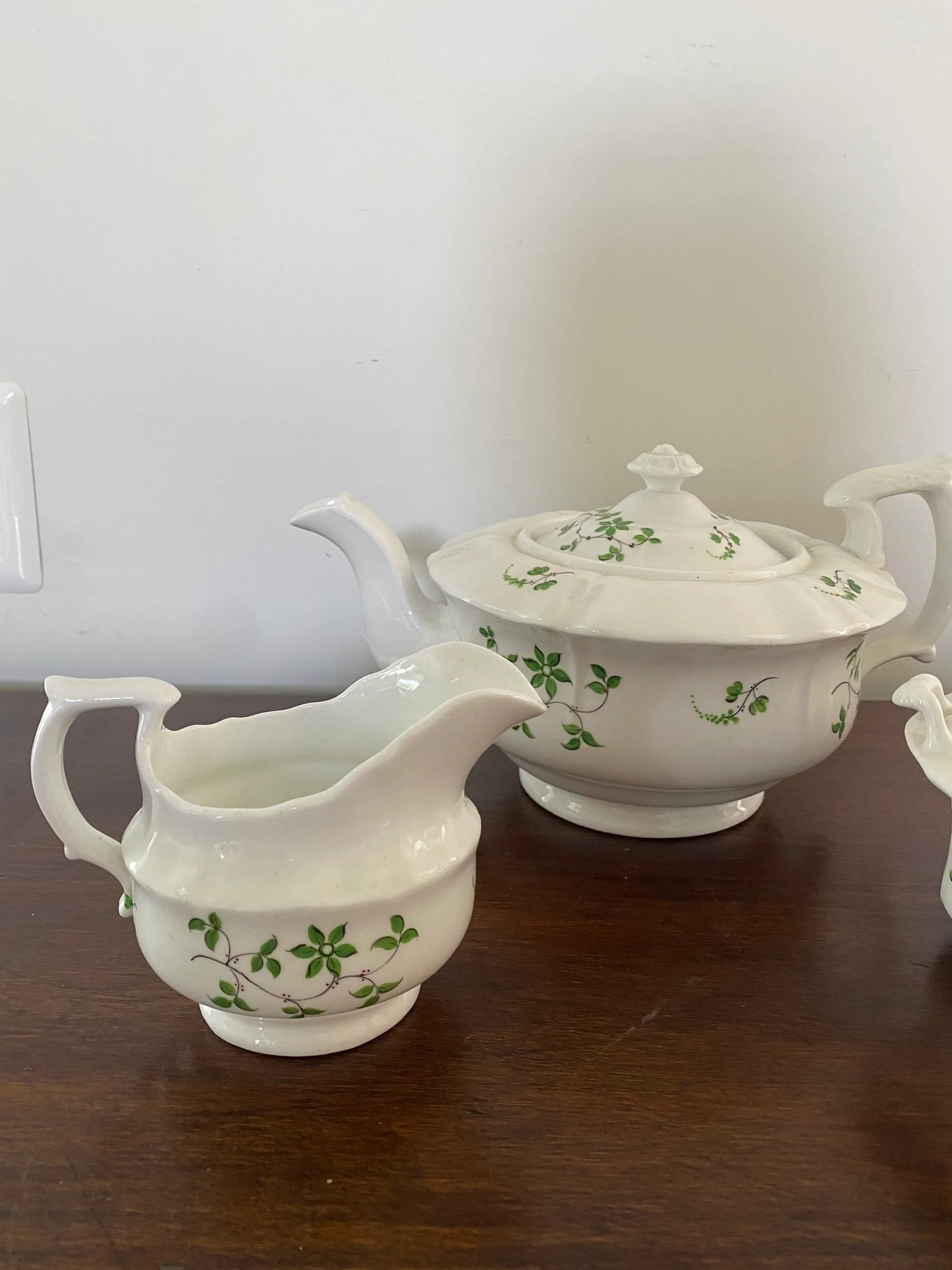 Antique English China Staffordshire Sprig Tea Set - 3 Piece Set - 2