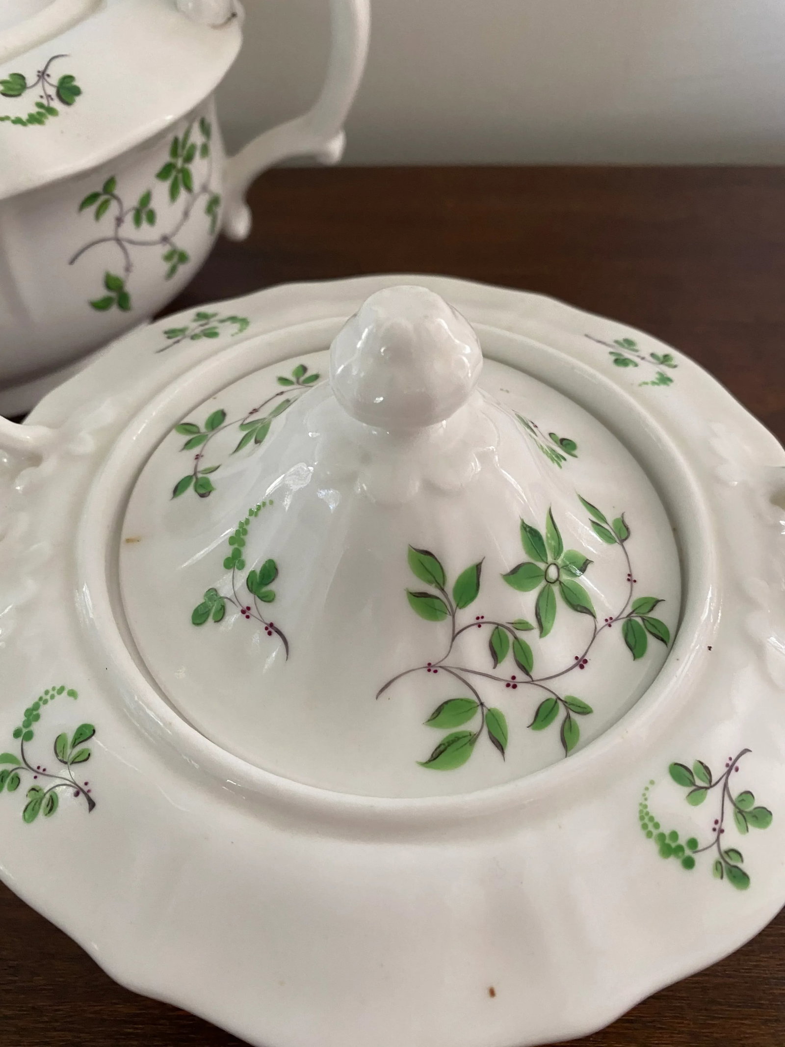 Antique English China Staffordshire Sprig Tea Set - 3 Piece Set - 6