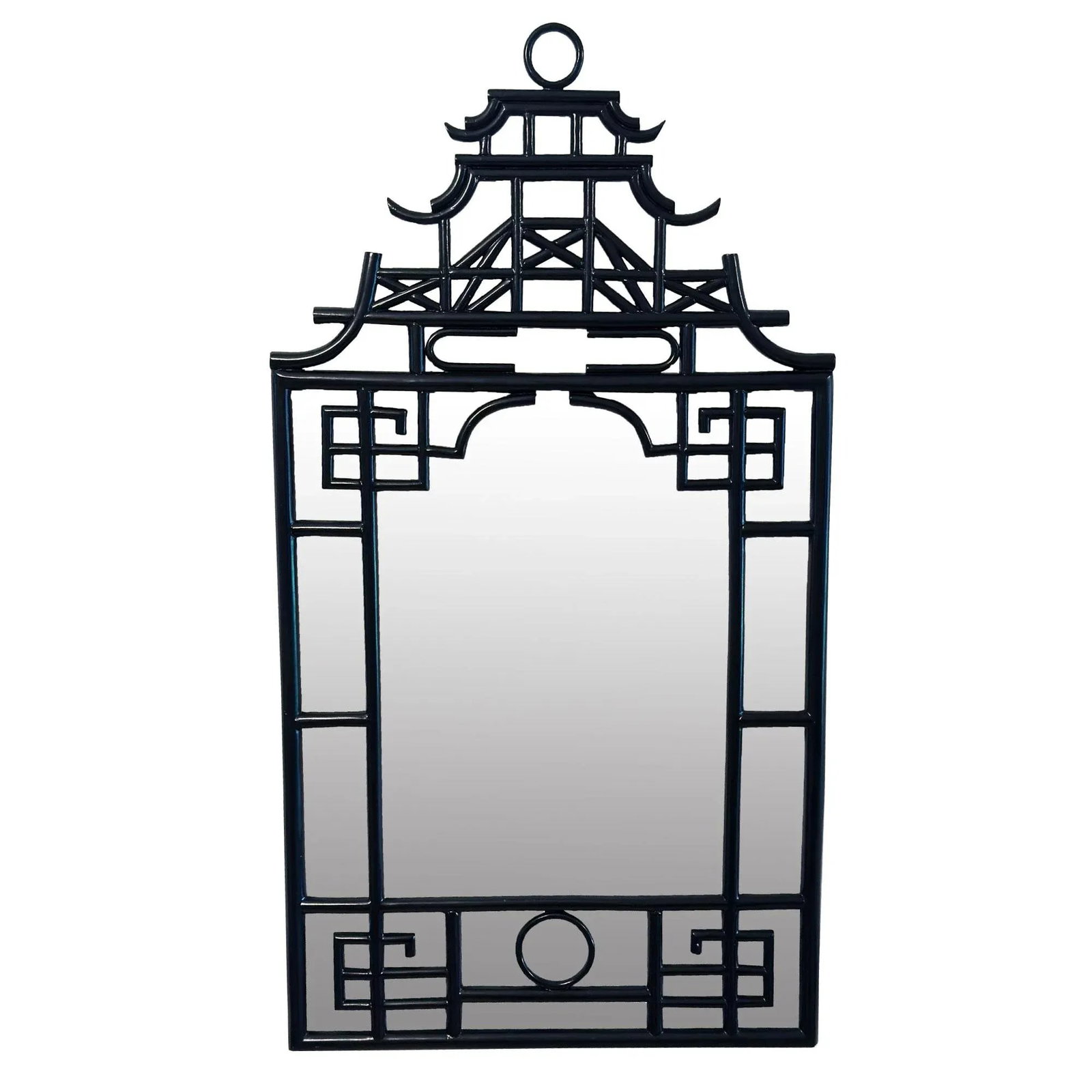 Early 21st Century, Chinoiserie-Style Black Lacquered Pagoda Wall Mirrors - A Pair - 2