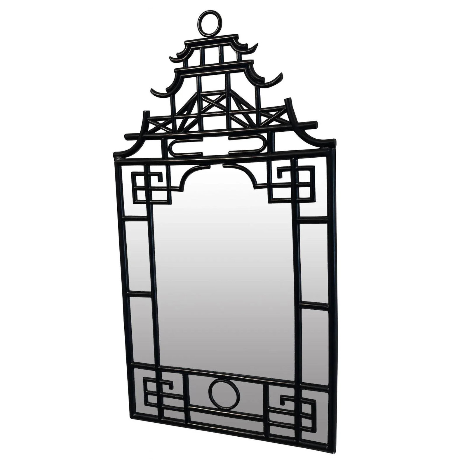 Early 21st Century, Chinoiserie-Style Black Lacquered Pagoda Wall Mirrors - A Pair - 3