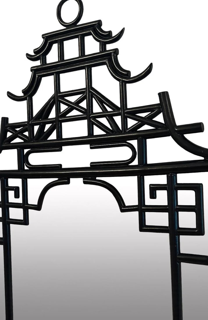 Early 21st Century, Chinoiserie-Style Black Lacquered Pagoda Wall Mirrors - A Pair - 4
