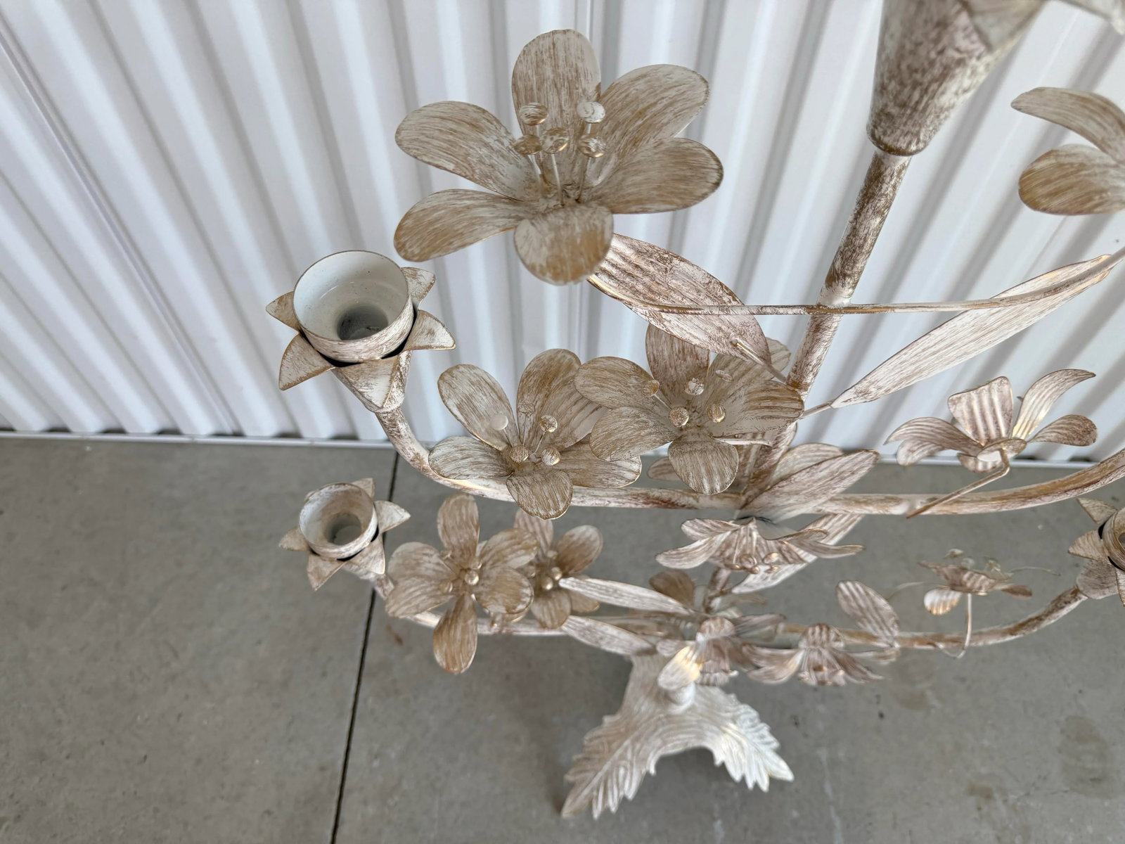 Late 20th Century Tall Bohemian Brushed Gold and Cream Pedestal Tole Candelabra - 12