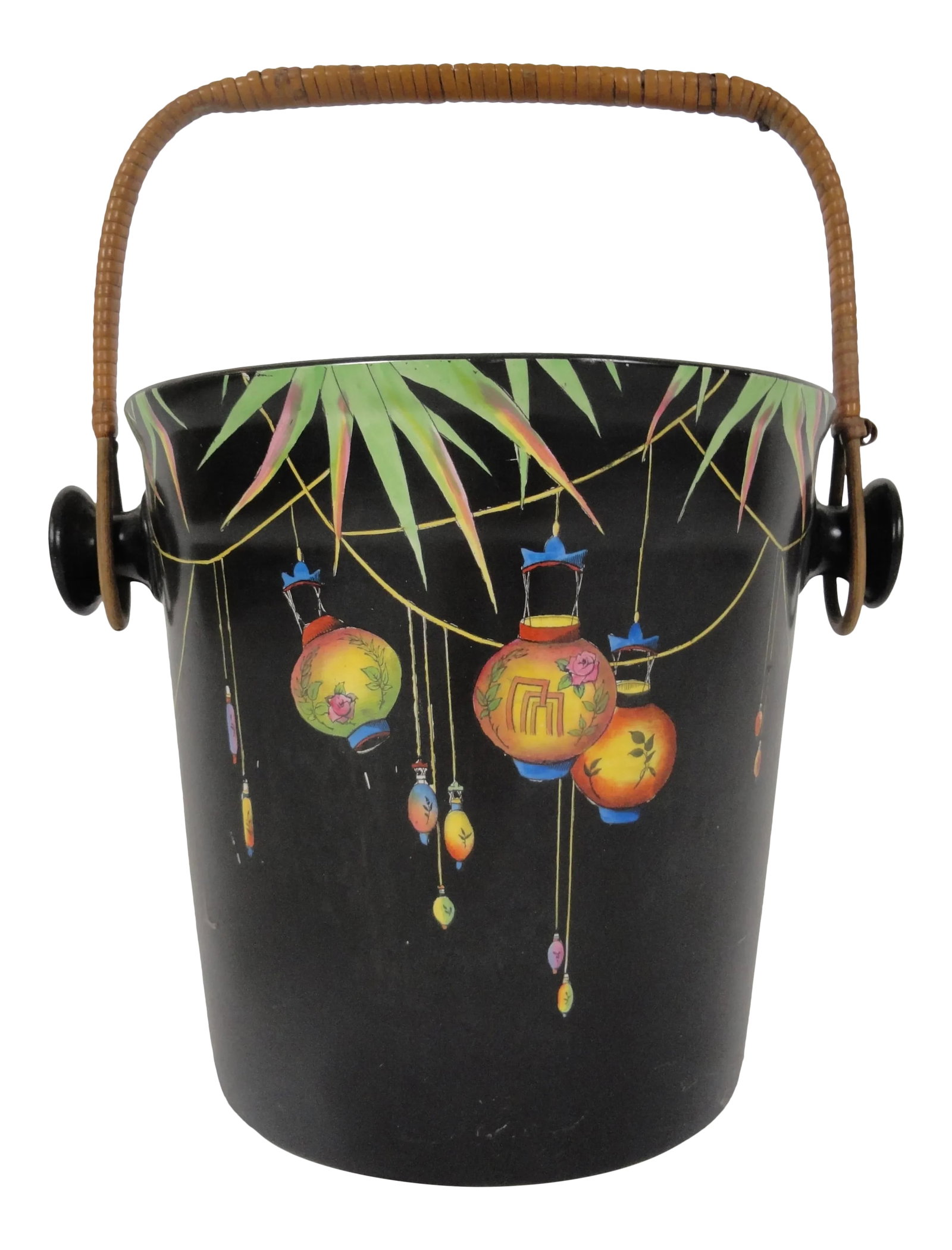 Crown Ducal English Ironstone Champagne Wine Cooler: English ironstone champagne wine cooler. Crown ducal ware made in Lawleys Norfolk pottery store. Stamped and numbered on the bottom. Hand painted design with bamboo leaves and multi-color oriental