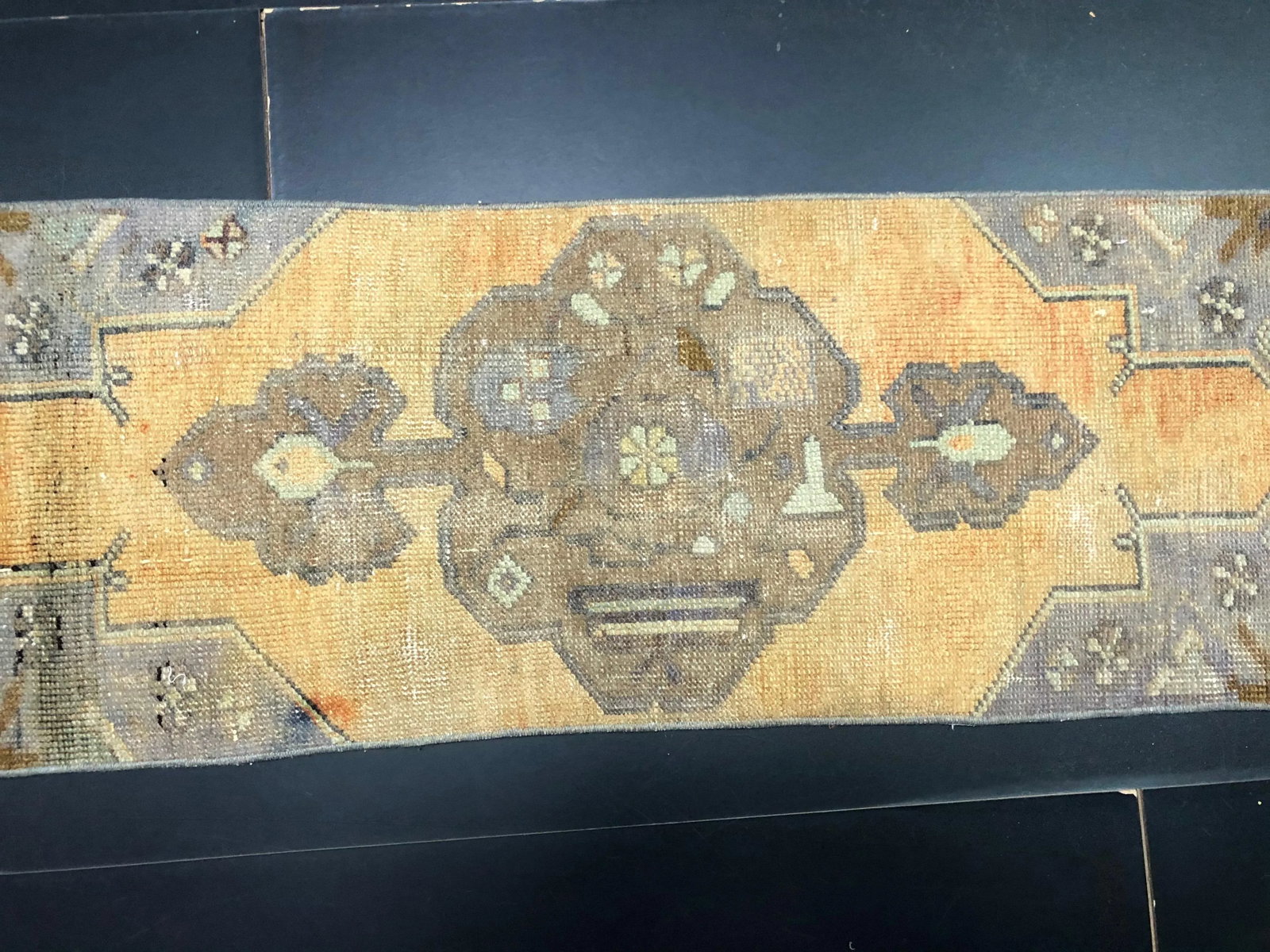 Vintage Distressed Turkish Handmade Orange and Brown Small Rug - 2
