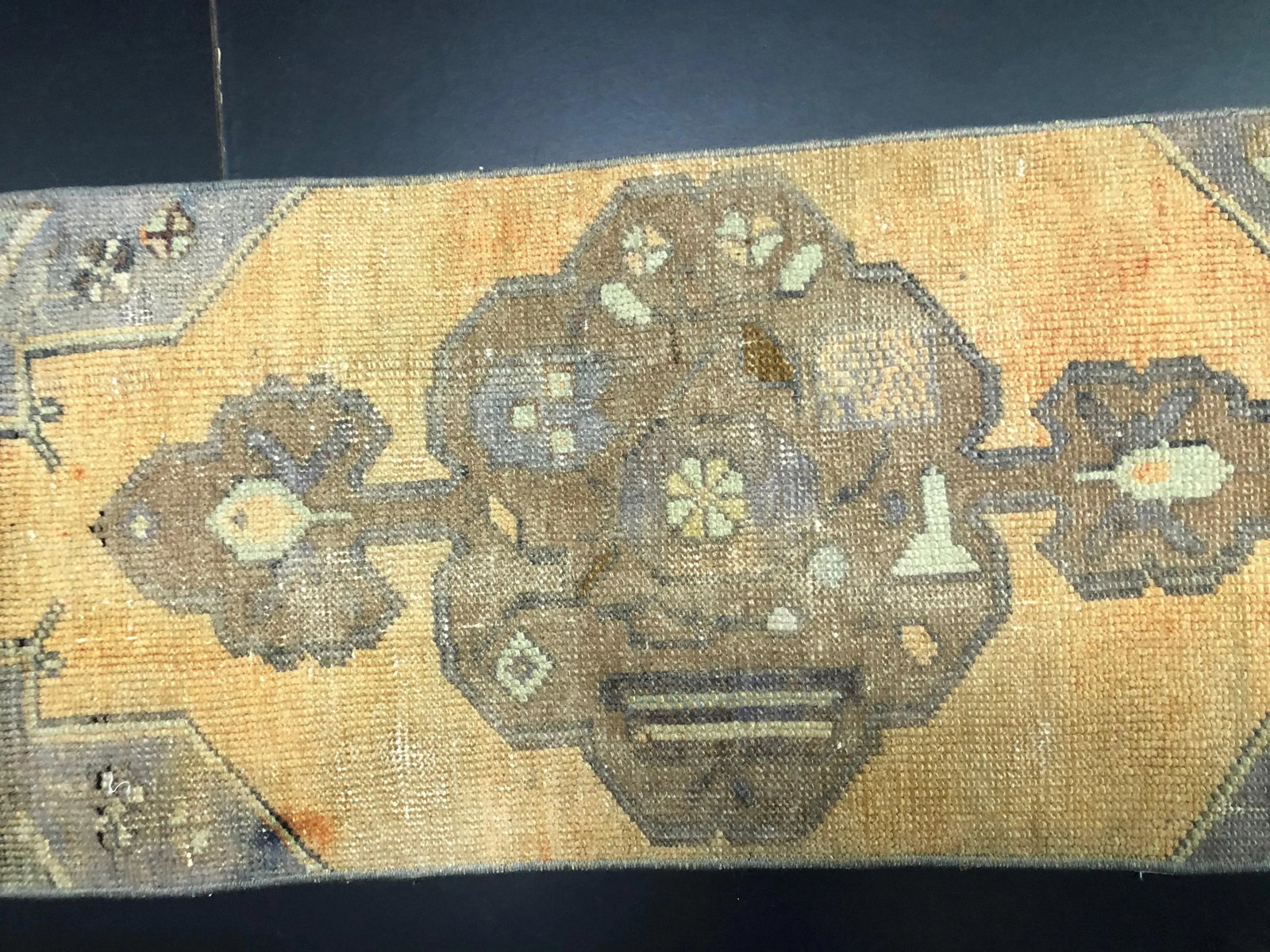 Vintage Distressed Turkish Handmade Orange and Brown Small Rug - 4