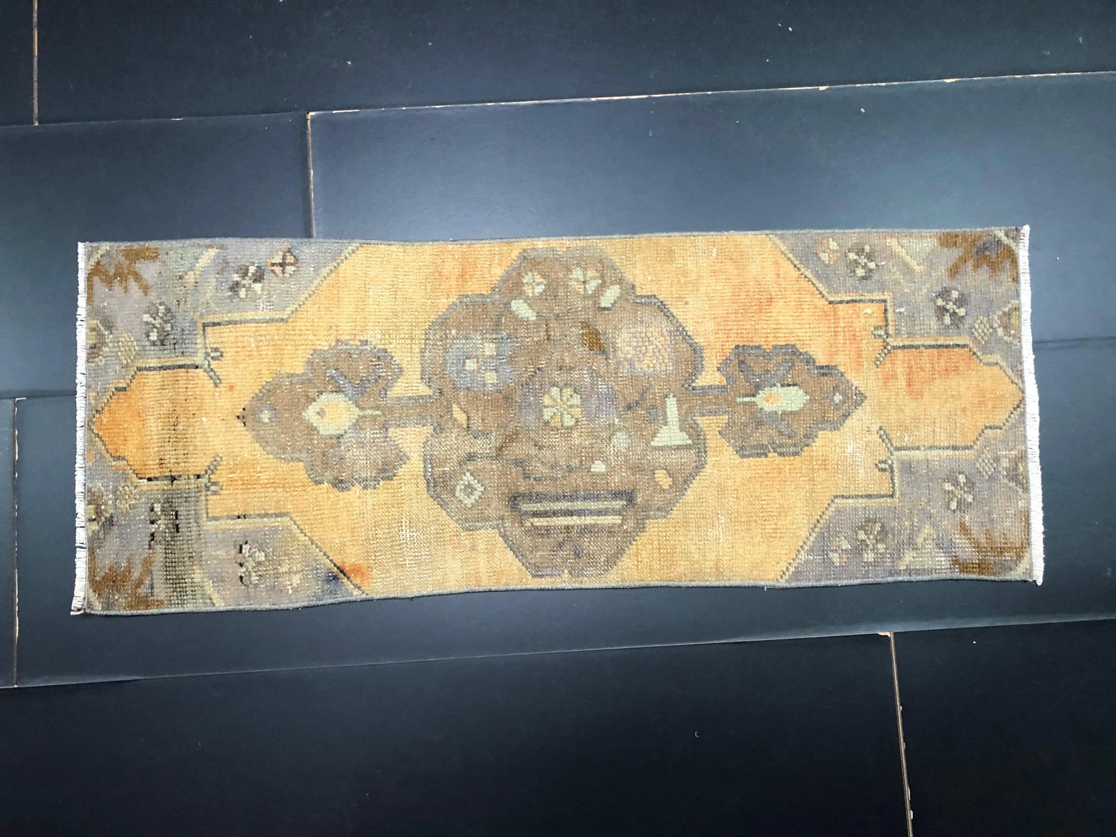 Vintage Distressed Turkish Handmade Orange and Brown Small Rug - 6