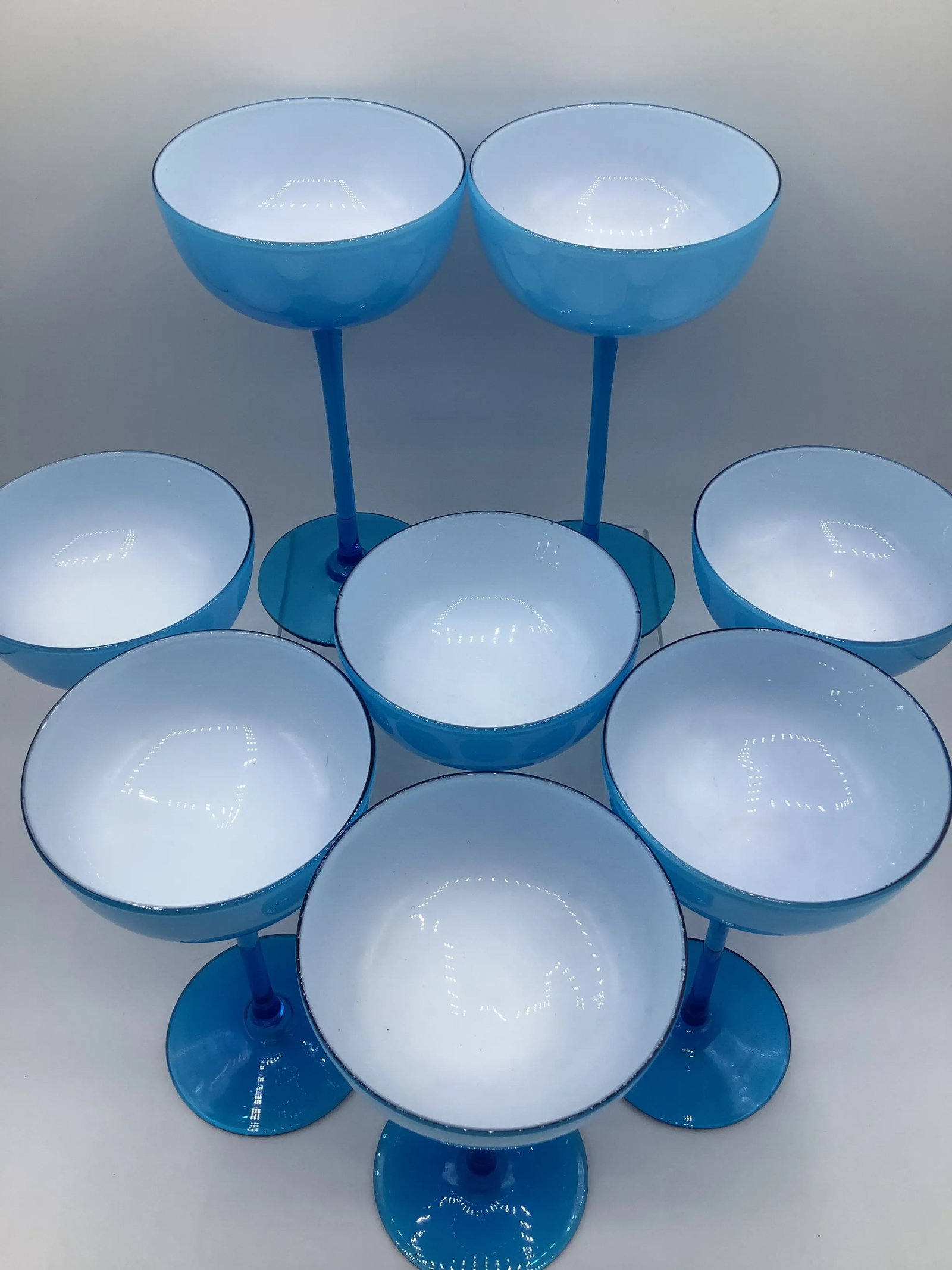 Vintage Carlo Moretti Italy Blue White Cased Glass Tall Stem Champagne Coupes - Set of 8 - 4