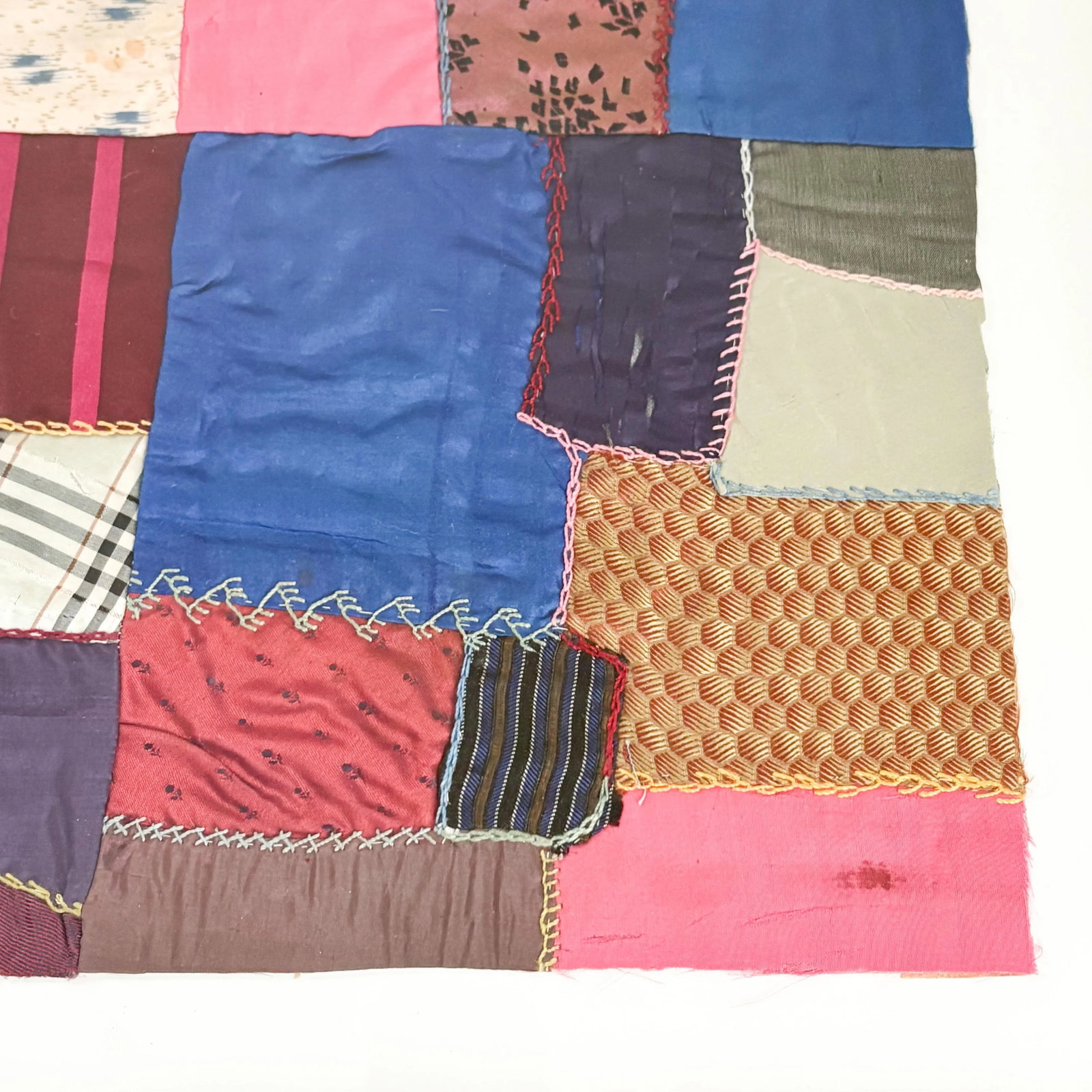 1900's Antique Crazy Quilt Piece Fragment Framed, Antique Framed Quilt Wall Decor - 2