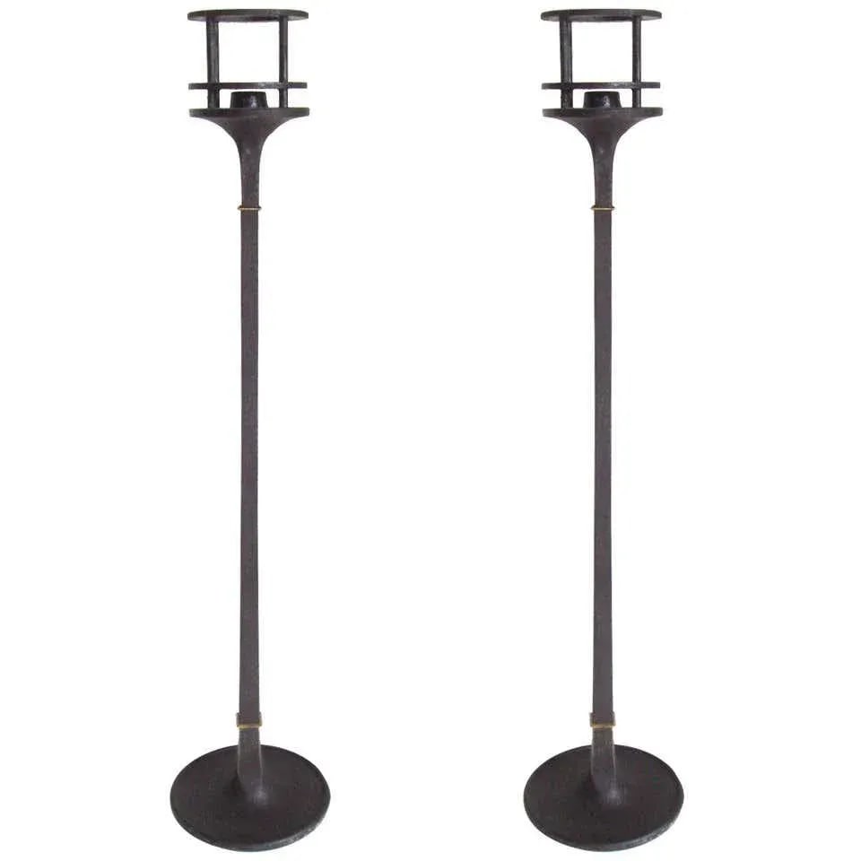 Mid Century Iron and Brass Candlesticks by Jens Quistgaard for Dansk - a Pair - 5