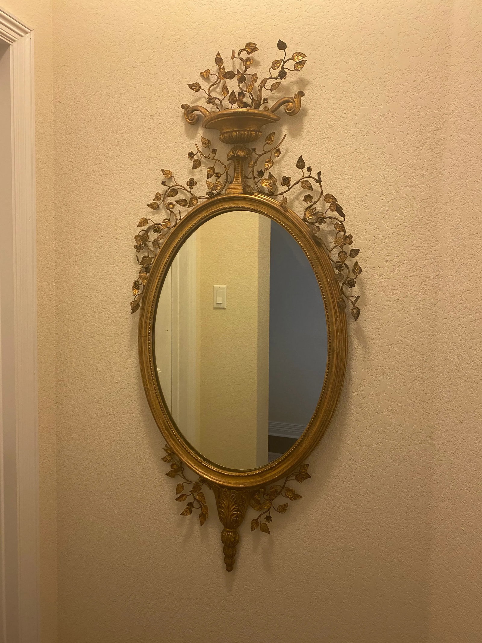 Vintage Italian Wall Mirror With Metal Floral Accents - Early 20th C - 10