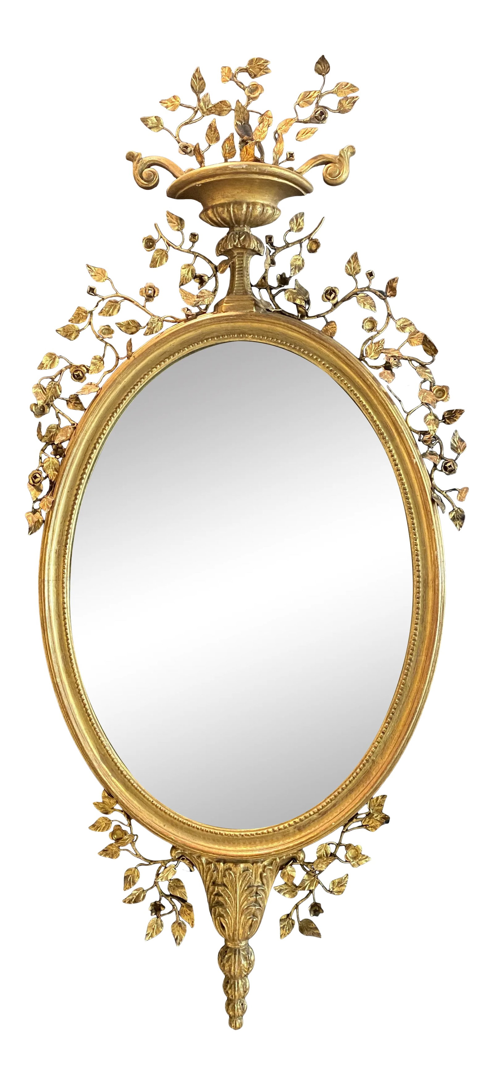Vintage Italian Wall Mirror With Metal Floral Accents - Early 20th C (1 of 10)