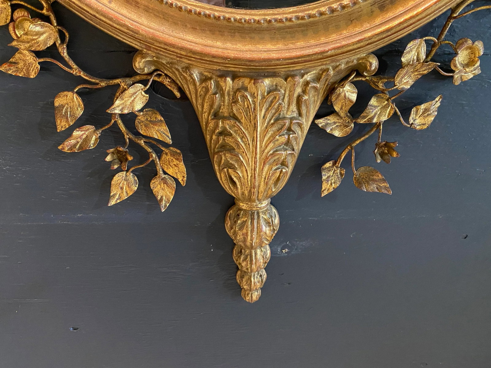 Vintage Italian Wall Mirror With Metal Floral Accents - Early 20th C - 3