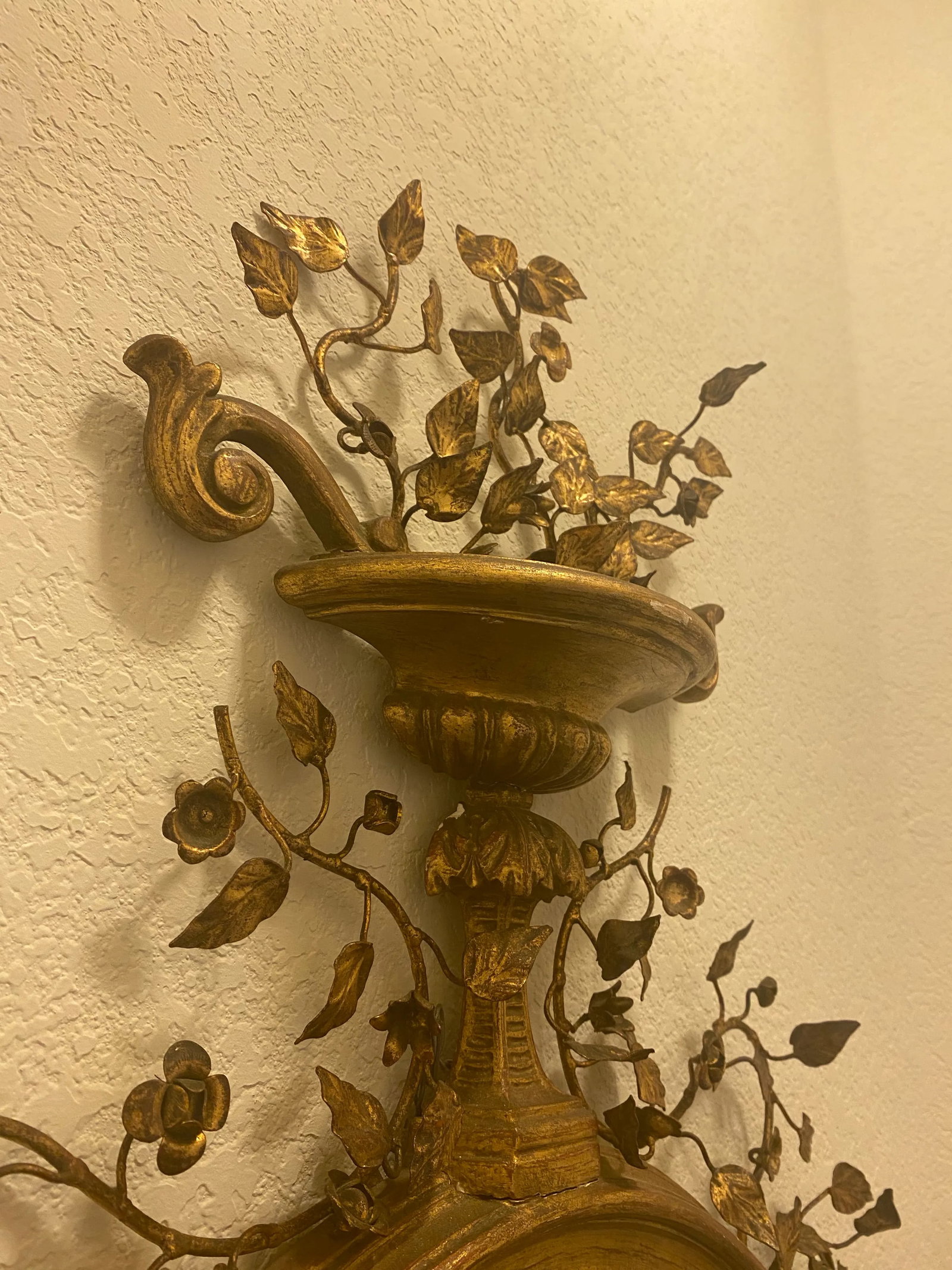 Vintage Italian Wall Mirror With Metal Floral Accents - Early 20th C - 7