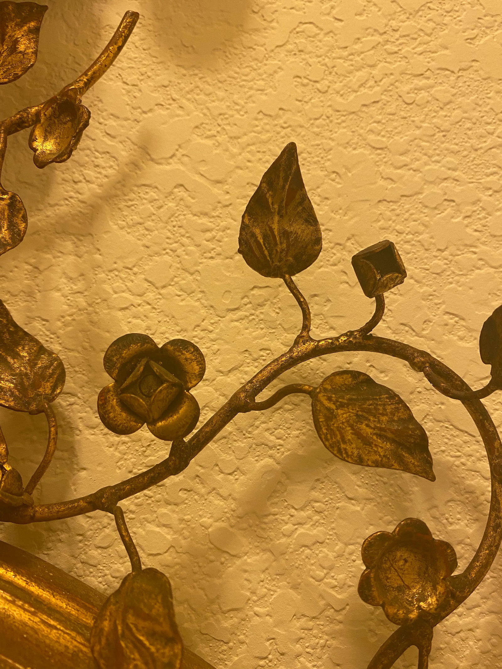 Vintage Italian Wall Mirror With Metal Floral Accents - Early 20th C - 8