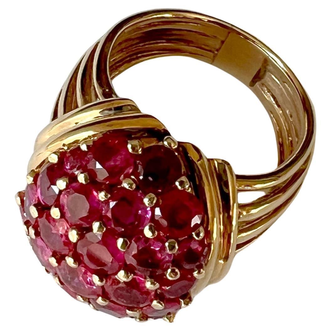 1960s 14K Gold and Pave Rubies Bombe Cocktail Ring - 3