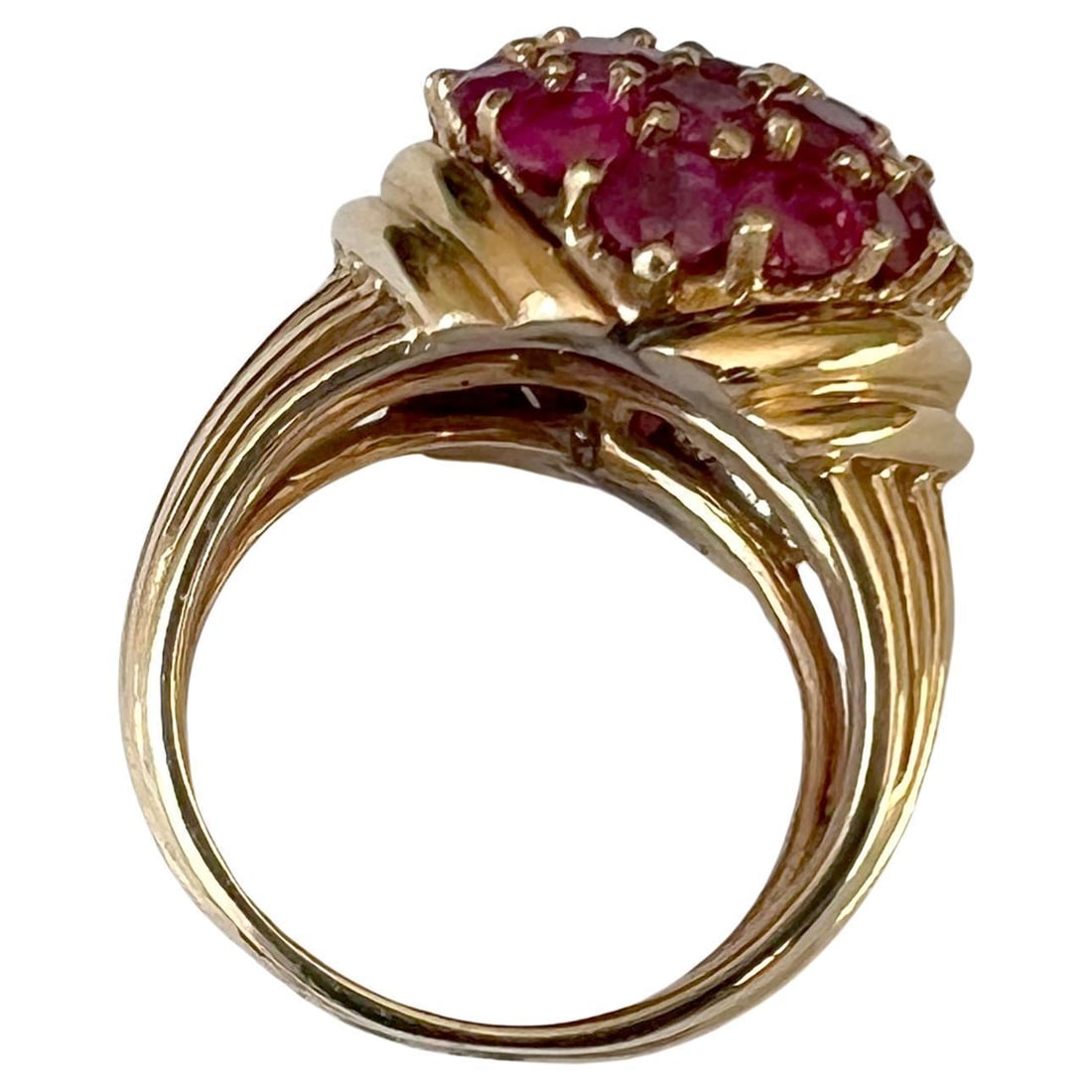 1960s 14K Gold and Pave Rubies Bombe Cocktail Ring - 4