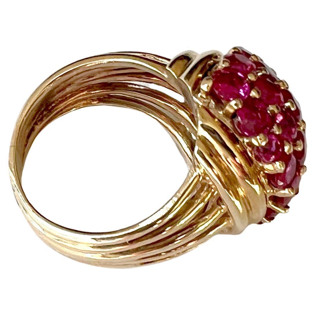 1960s 14K Gold and Pave Rubies Bombe Cocktail Ring - 5