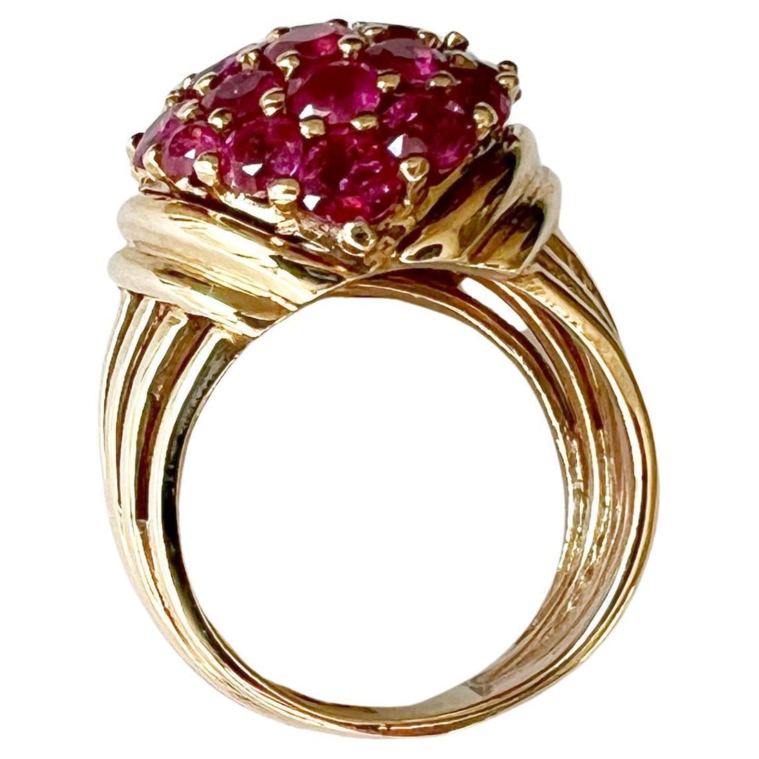 1960s 14K Gold and Pave Rubies Bombe Cocktail Ring - 6